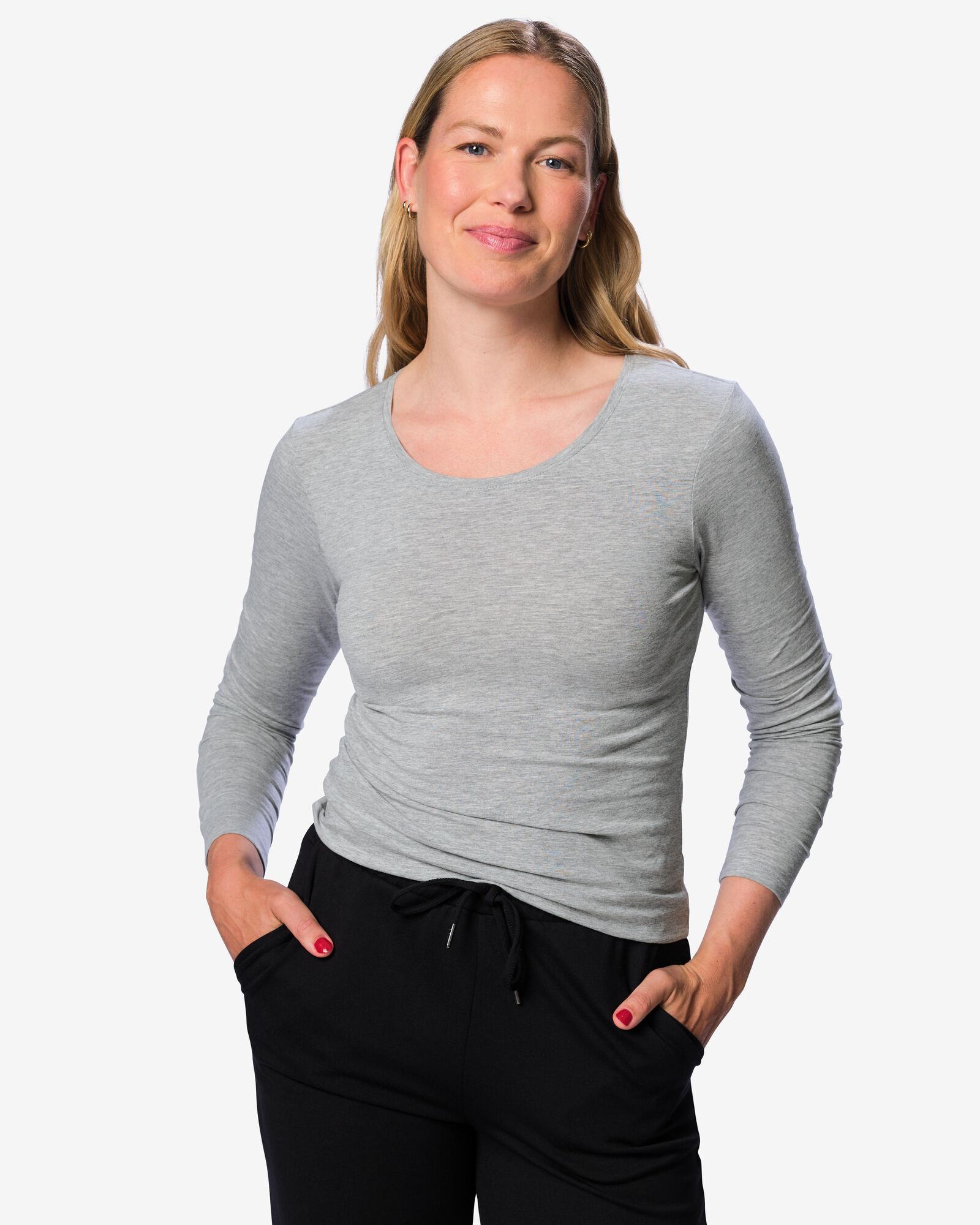 t-shirt femme jersey slim fit col en o gris clair gris clair - 36305740LIGHTGREY - HEMA