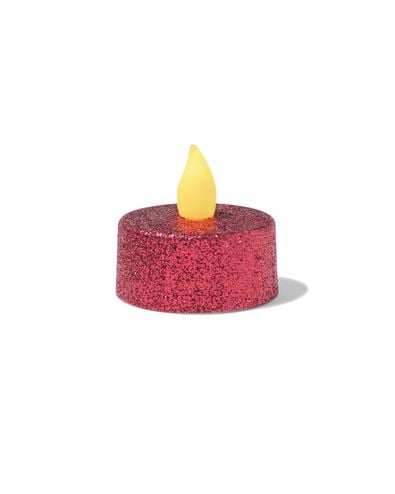LED-Teelichter, ⌀ 3,8 &times; 3,6 cm, Rot mit Glitzer &ndash; 2 St&uuml;ck - 25500177 - HEMA