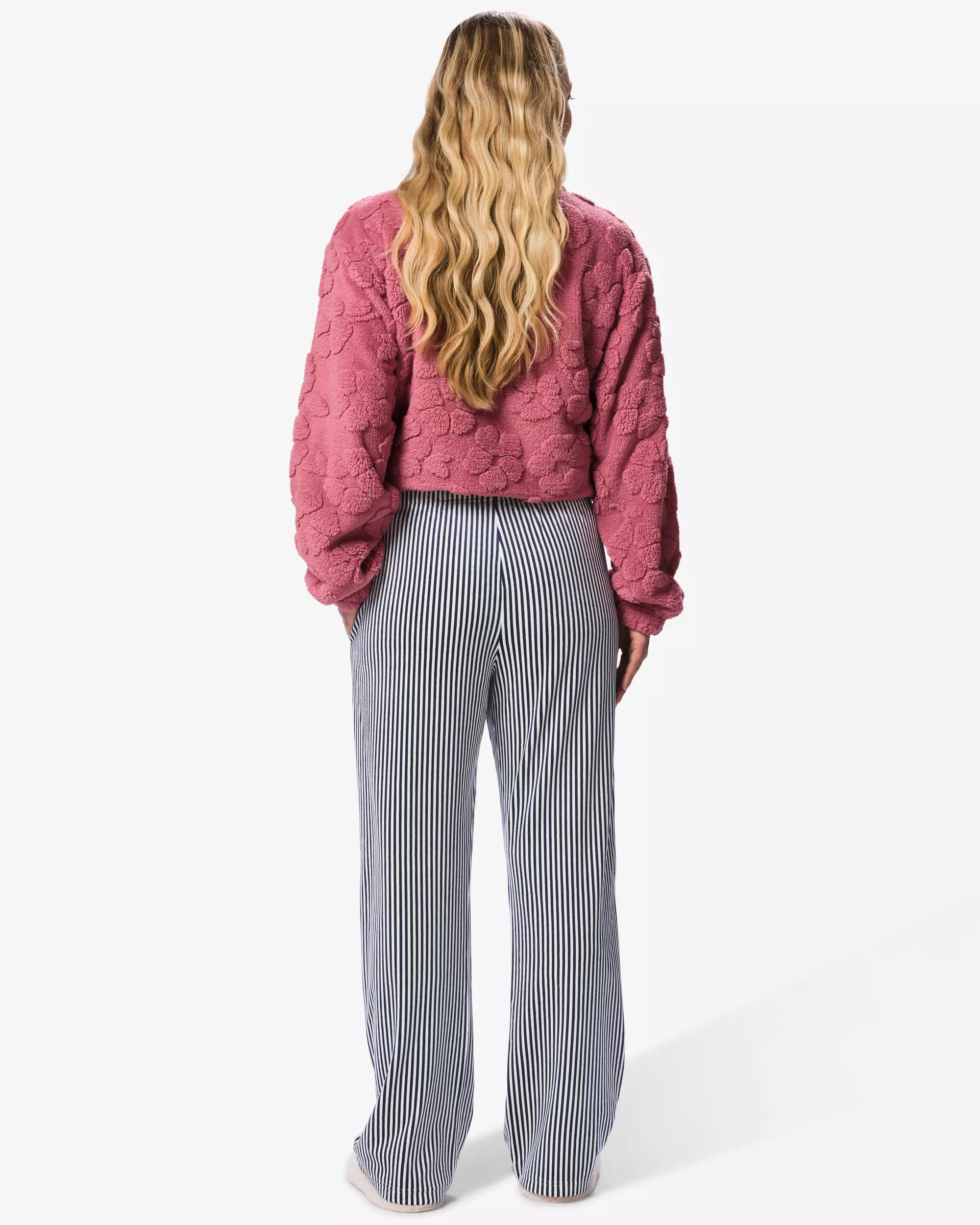 Damen-Pyjamahose, Velours, gestreift