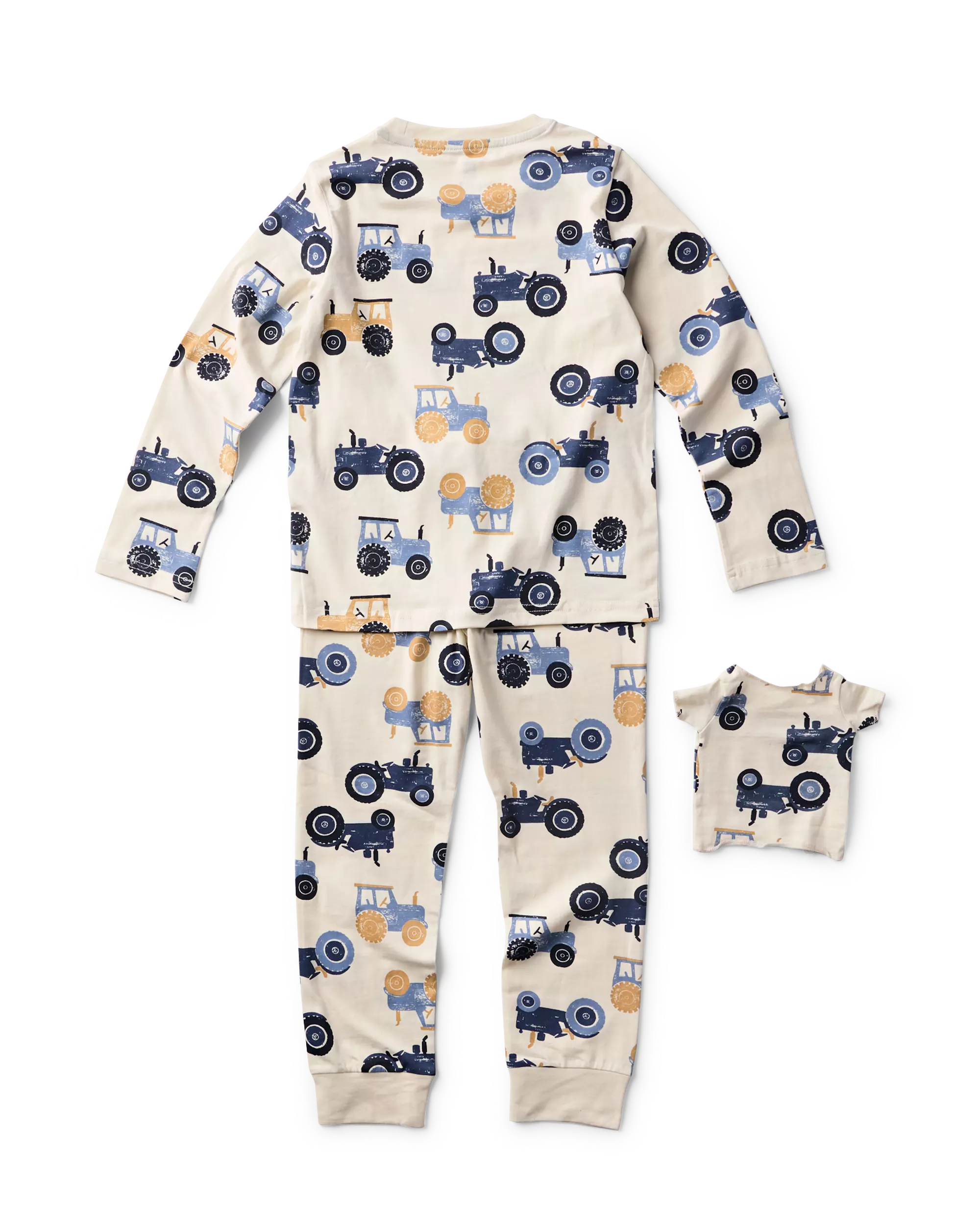 kinderpyjama tractors met poppenpyjama