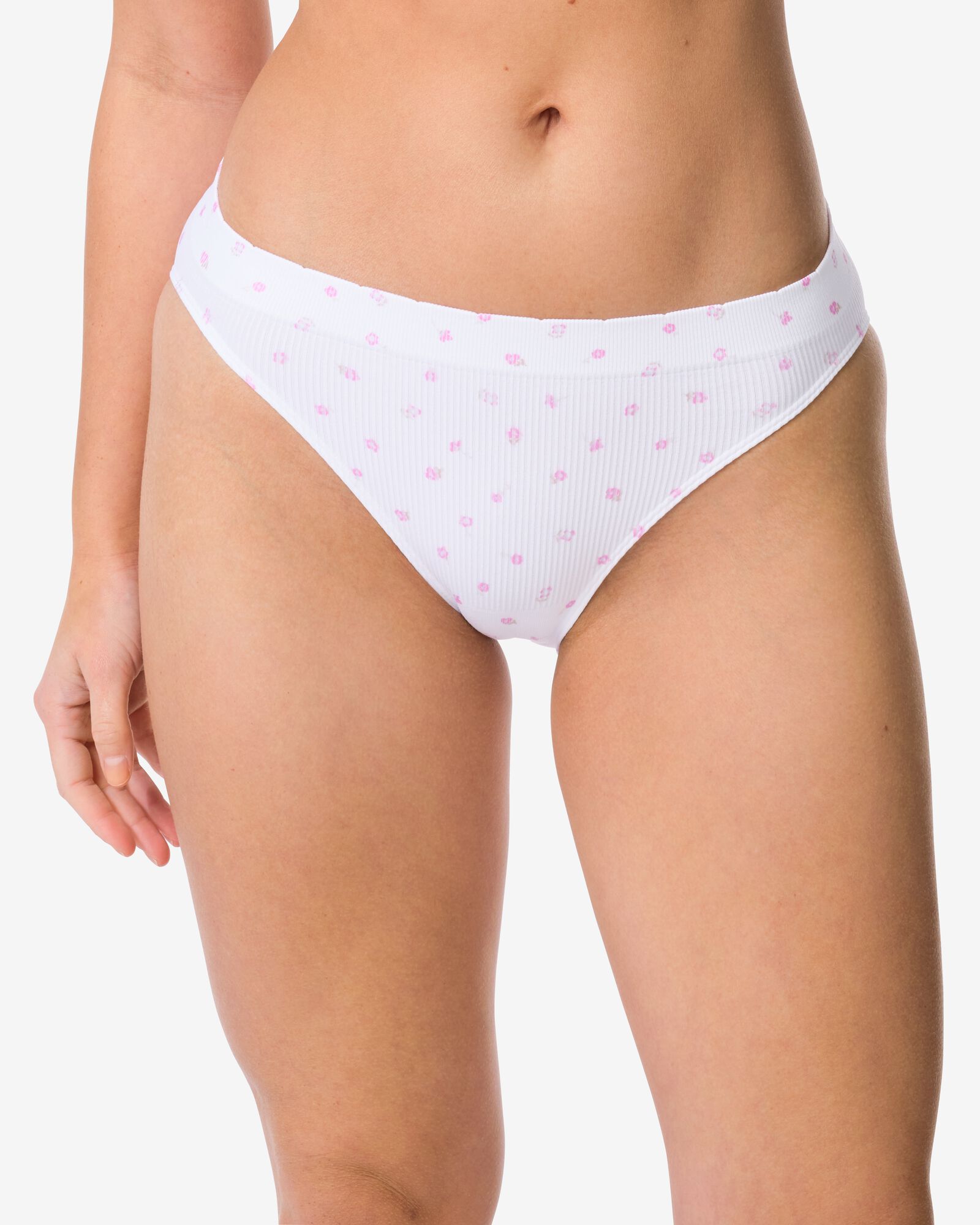 damesslip naadloos rib bloemen wit wit - 19603015WHITE - HEMA