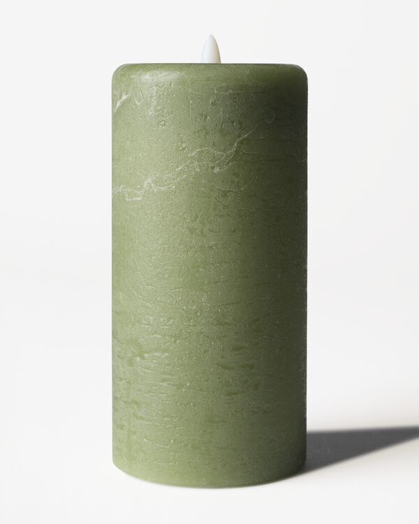 bougie cylindrique LED ⌀7,5 x 15 cm rustique verte - 13550232 - HEMA