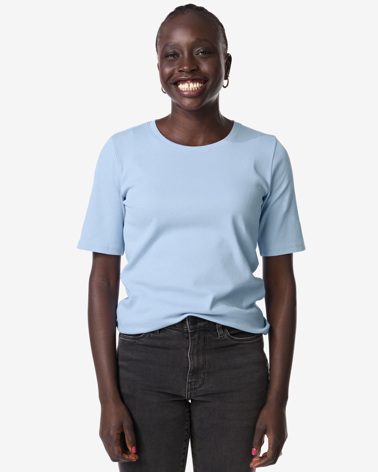 Damen-T-Shirt, normale Passform, gerippt blau blau - 36370085BLUE - HEMA