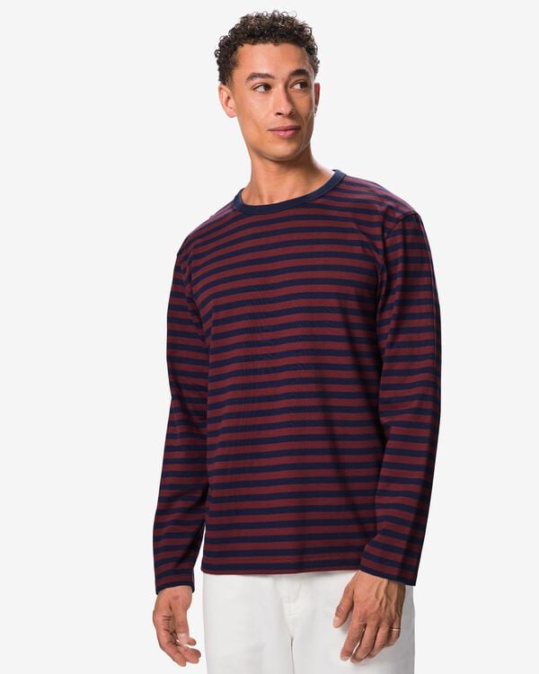 heren T-shirt jersey strepen donkerrood