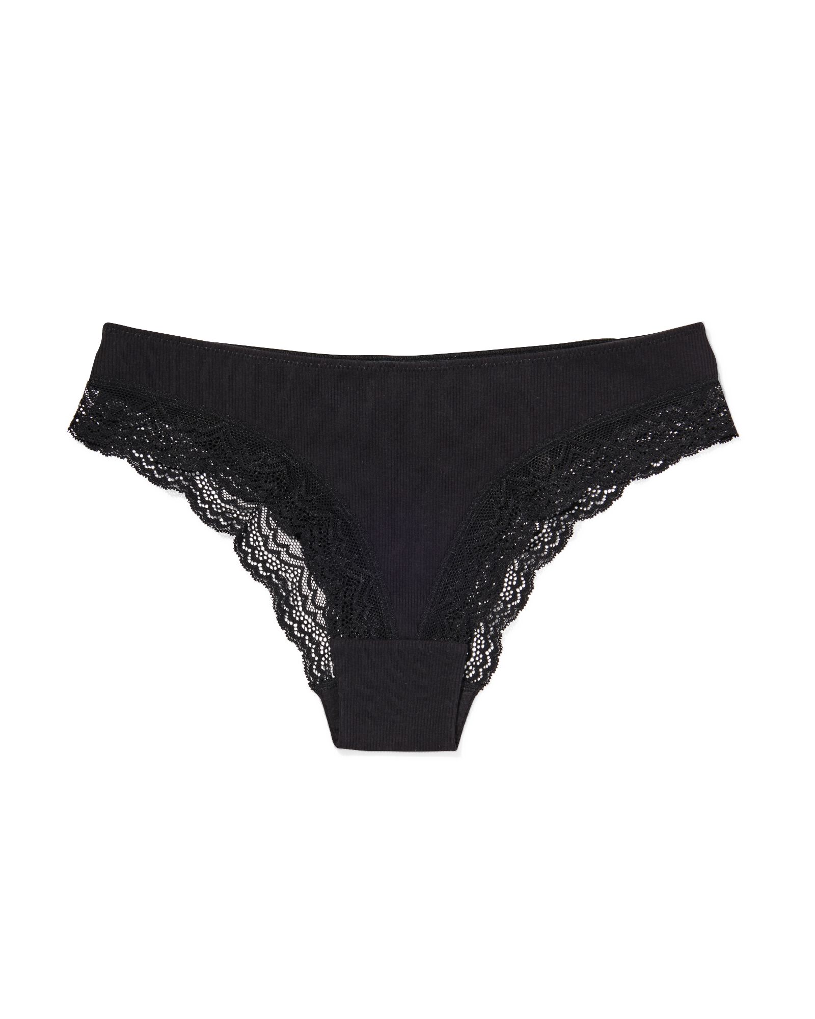 dames brazilian rib met kant zwart zwart - 21900245BLACK - HEMA