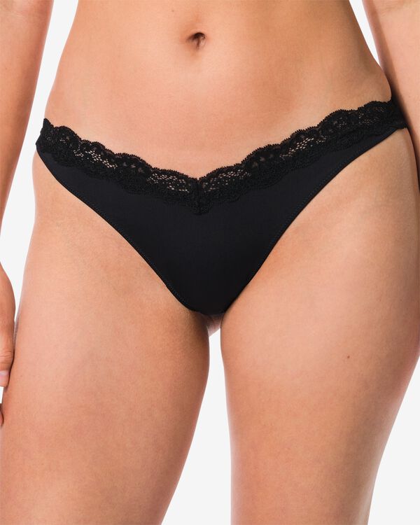 culotte br&eacute;silienne femme coupe &eacute;chancr&eacute;e microfibre avec dentelle noir noir - 19601344BLACK - HEMA