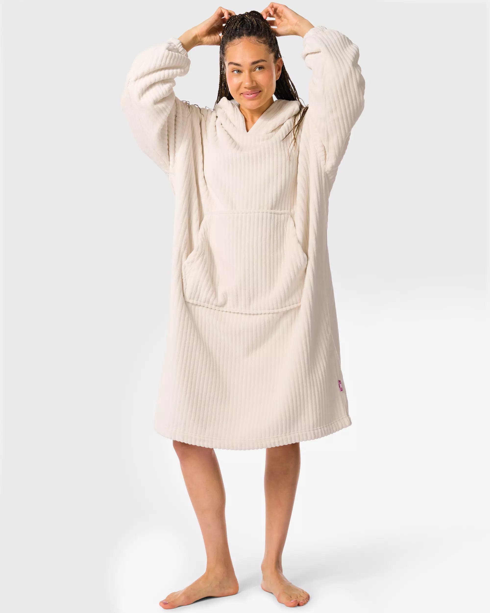 Damen-Kuschelhoodie aus Teddystoff, cremefarben
