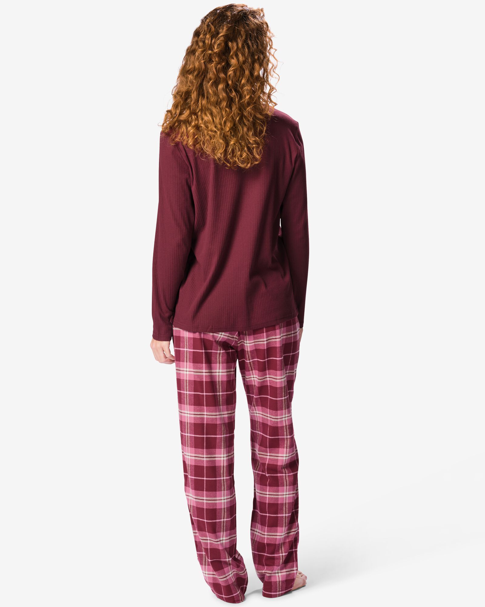 pyjama femme coton c&ocirc;tel&eacute; carreaux rouge fonc&eacute; rouge fonc&eacute; - 23401924DARKRED - HEMA