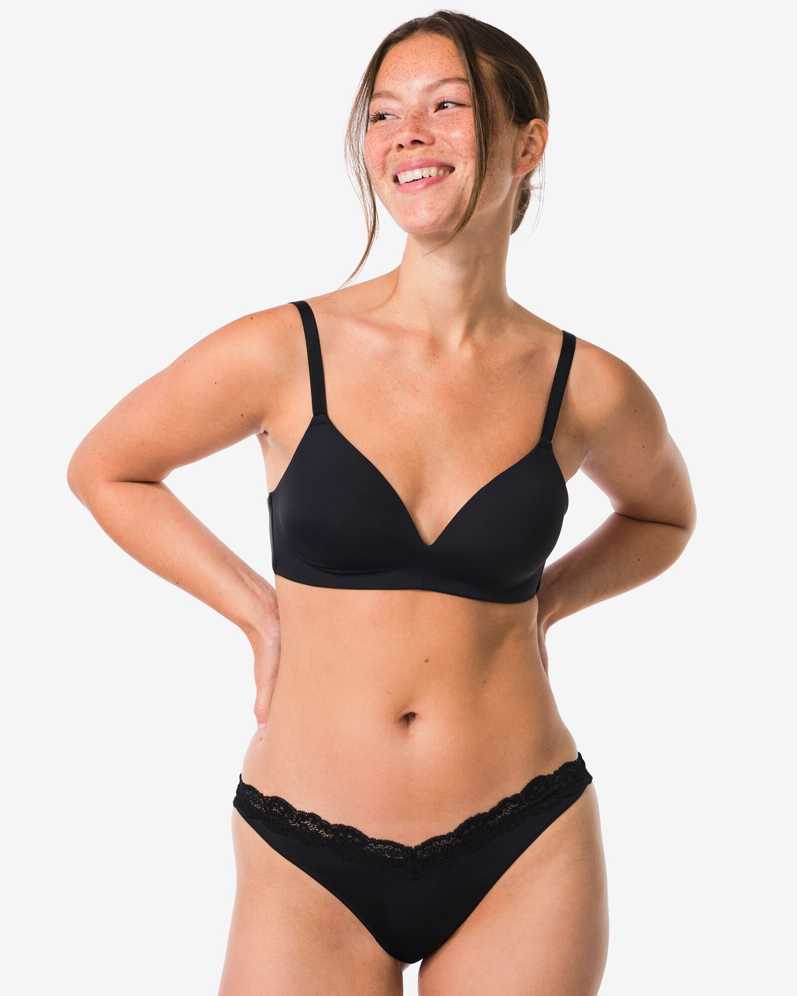 culotte br&eacute;silienne femme coupe &eacute;chancr&eacute;e microfibre avec dentelle noir noir - 19601344BLACK - HEMA