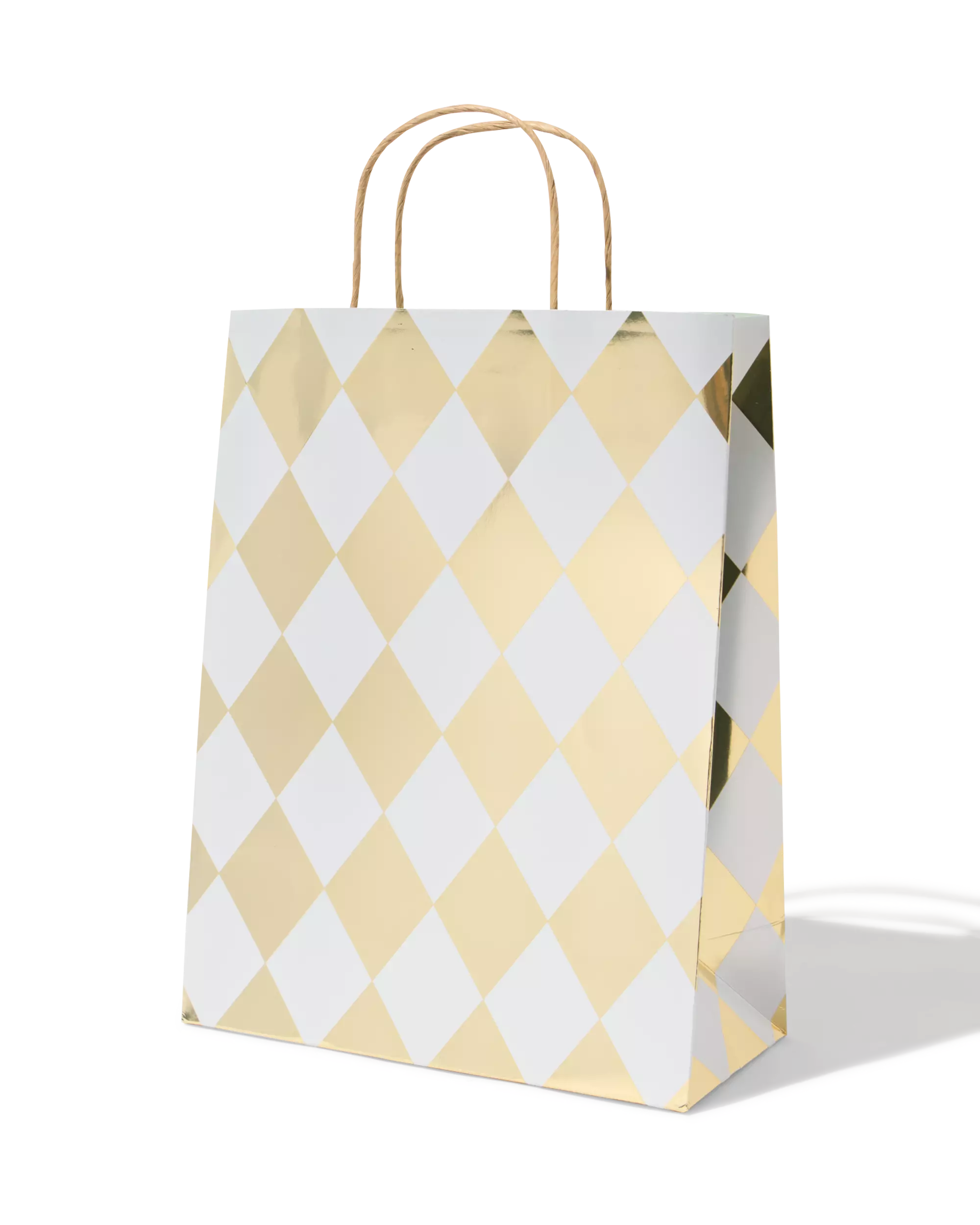 Geschenktüte L, 39 × 24 cm, kariert, Gold und Silber