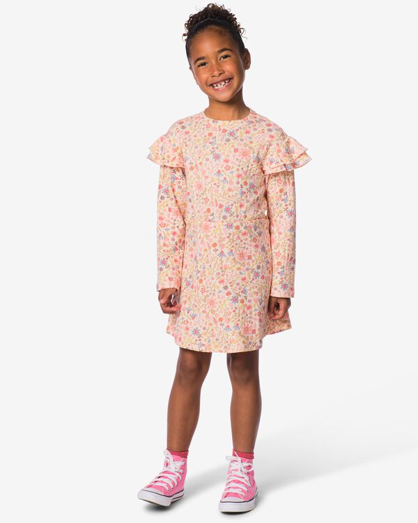 Kinderkleid in A-Linie, Rippenstruktur, Blumen rosa rosa - 30877408PINK - HEMA