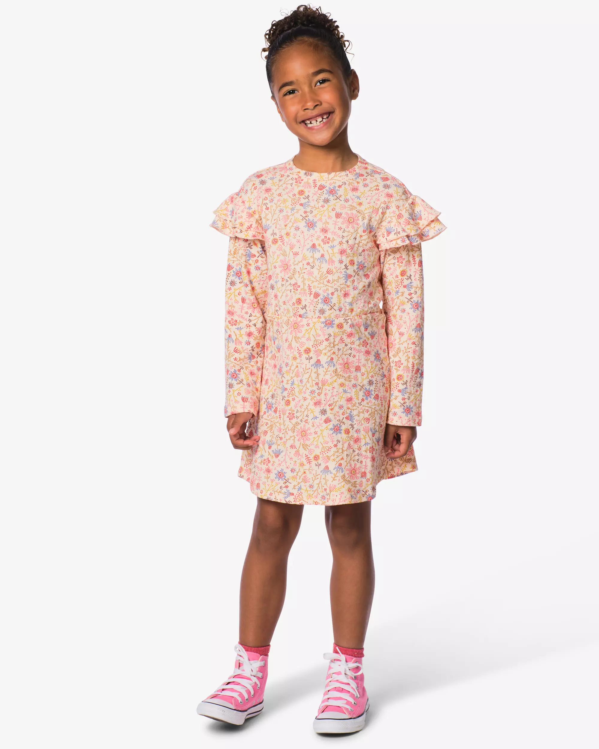 kinderjurk A-lijn rib bloemen