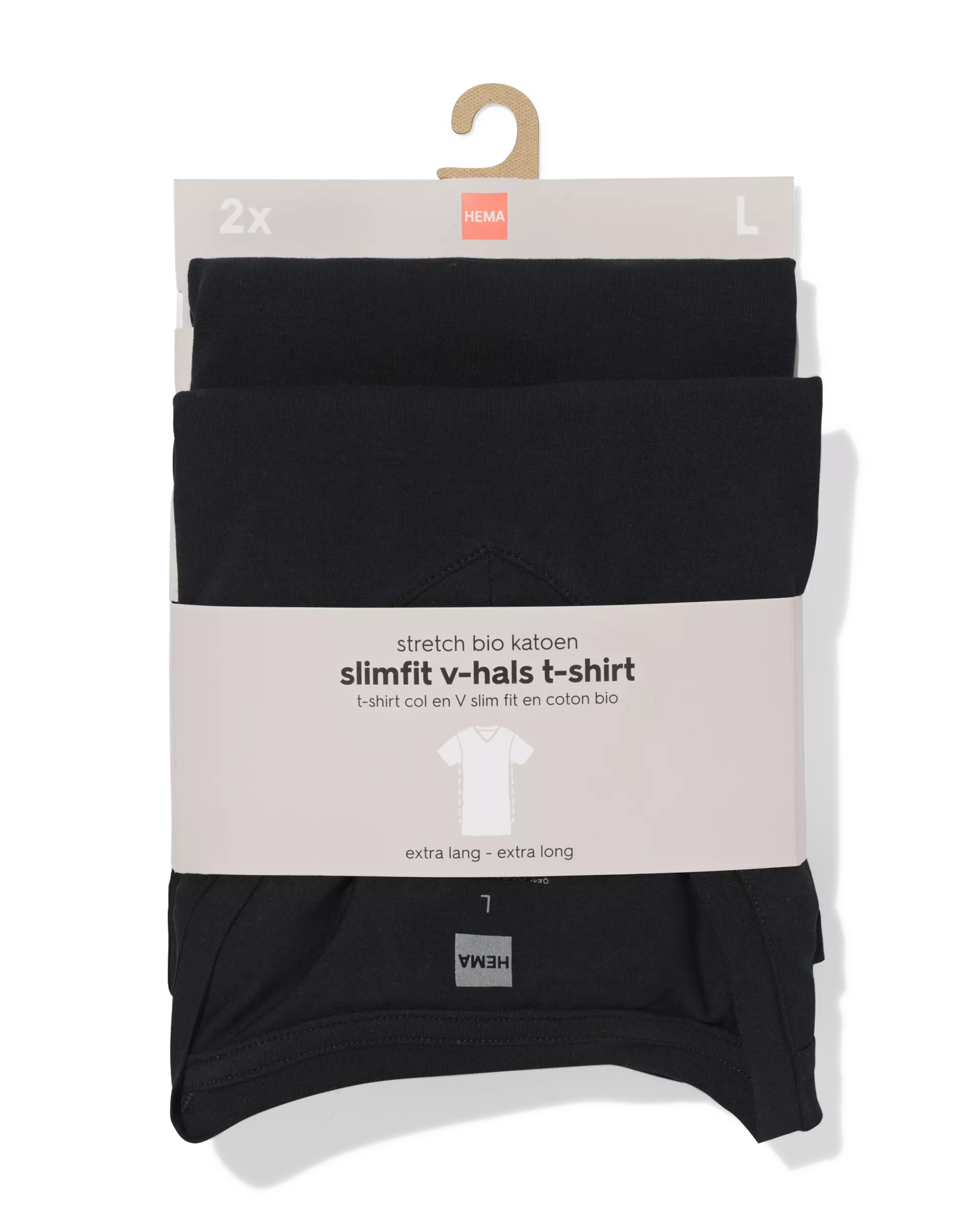 Herren-T-Shirts, Slim Fit, V-Ausschnitt, extra lang – 2 Stück