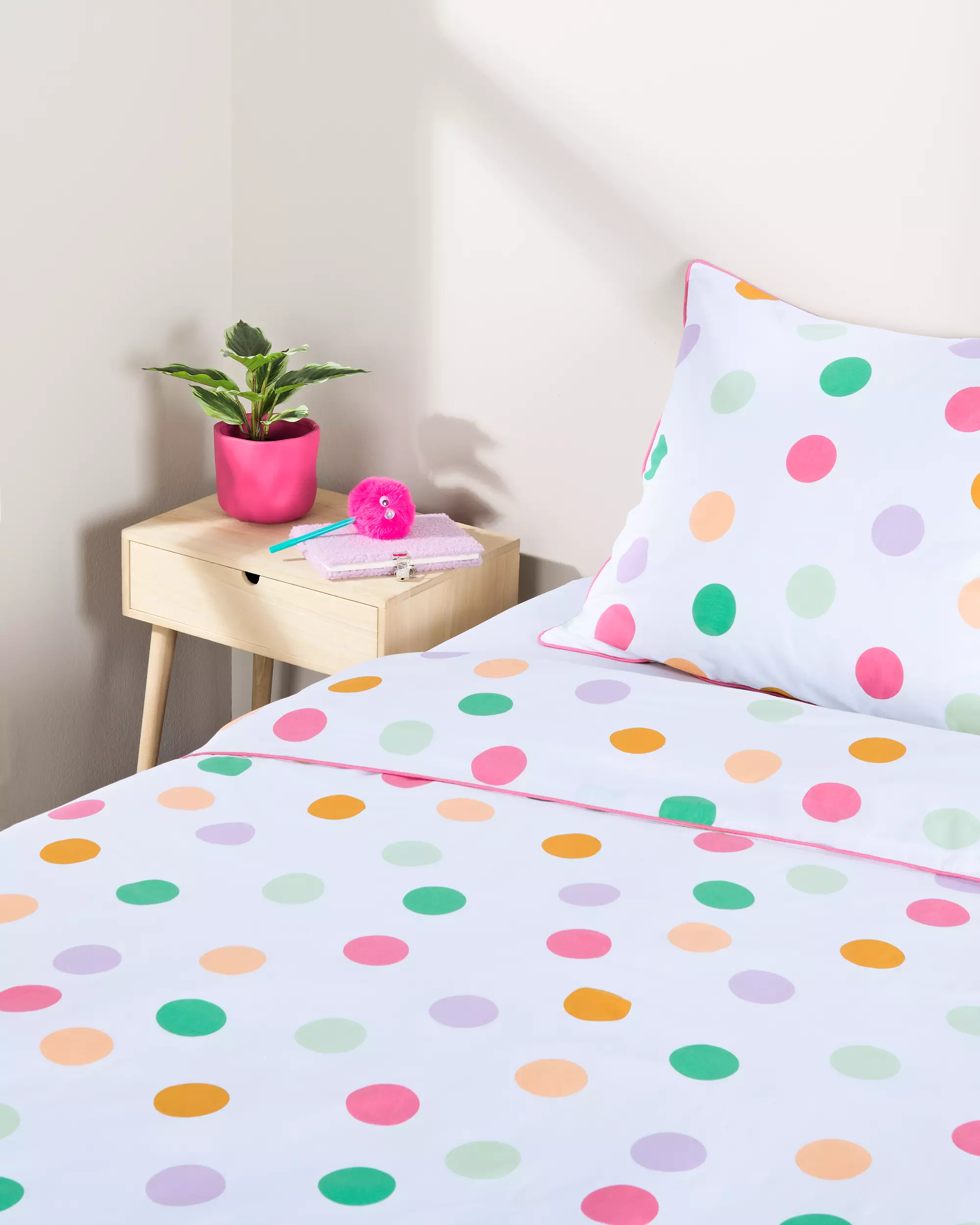 housse de couette enfant 140x200 coton doux pois