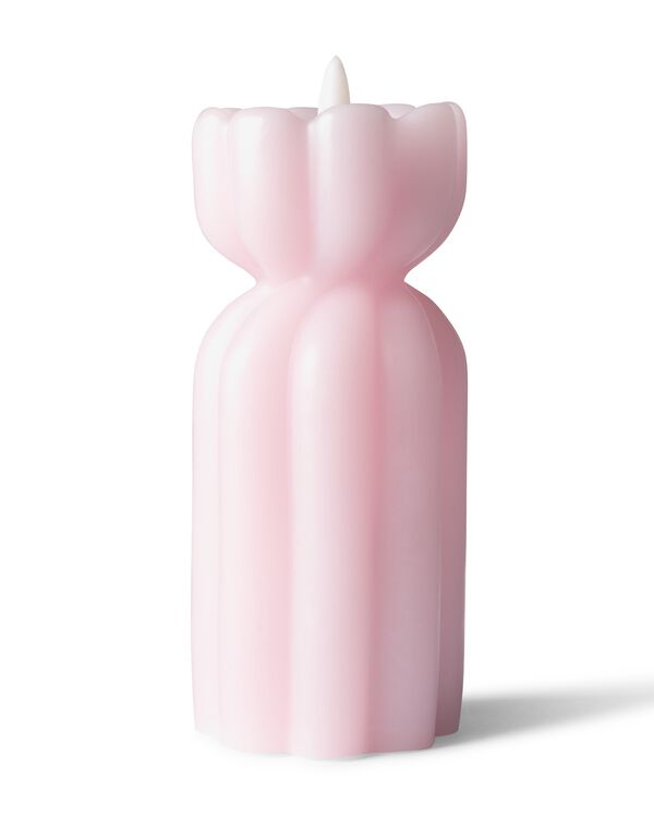 bougie LED en forme de diabolo ⌀6,5 x 15,4 cm nervur&eacute;e rose p&acirc;le - 13550220 - HEMA