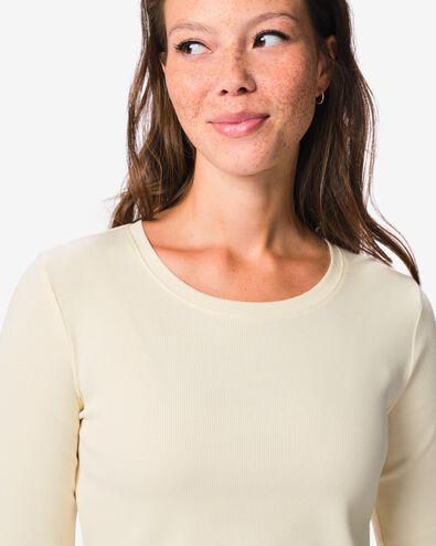 dames T-shirt Clara rib katoen gebroken wit gebroken wit - 36307770OFFWHITE - HEMA
