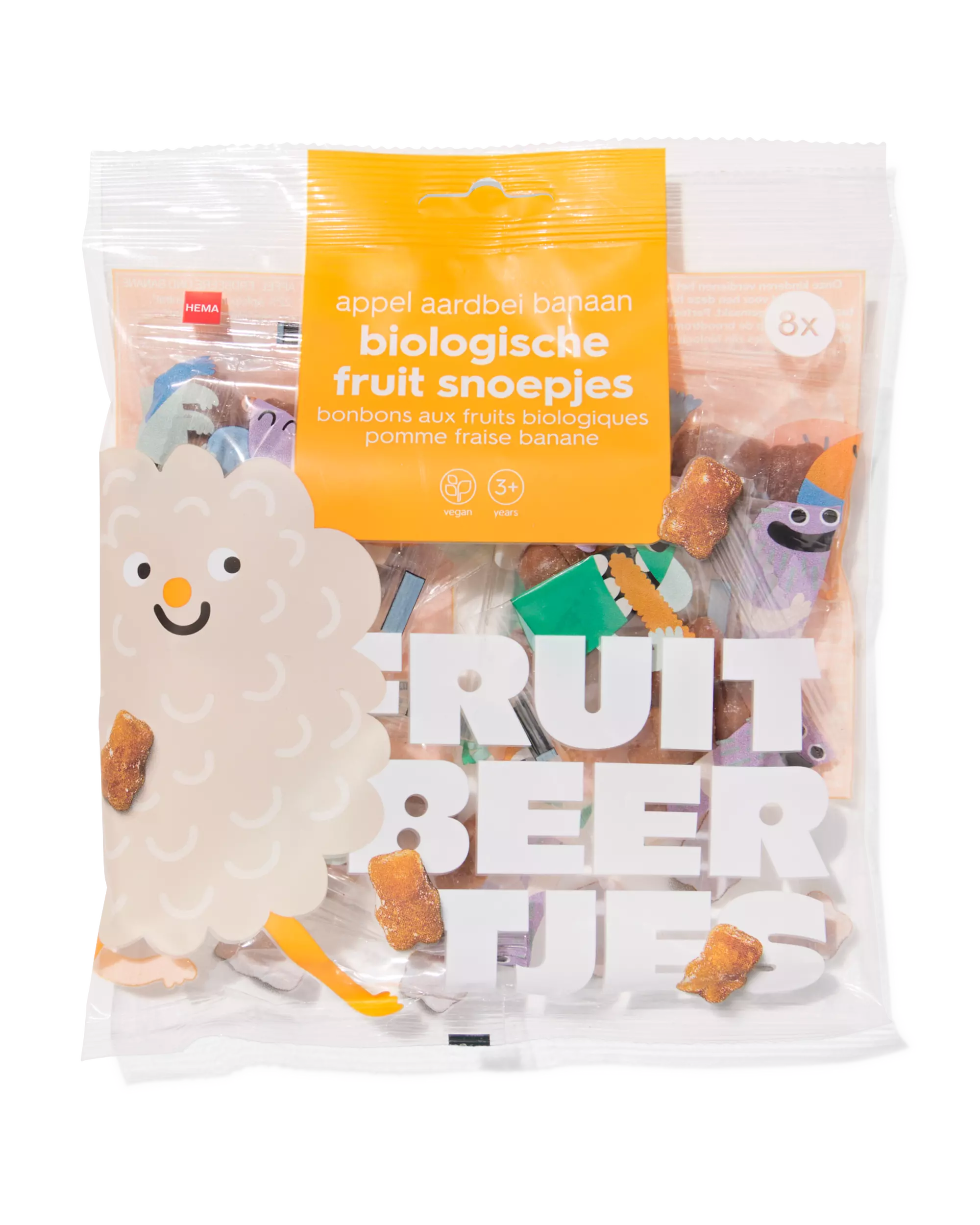 bio fruit snoepjes appel-aardbei-banaan uitdeelzak - 8 stuks