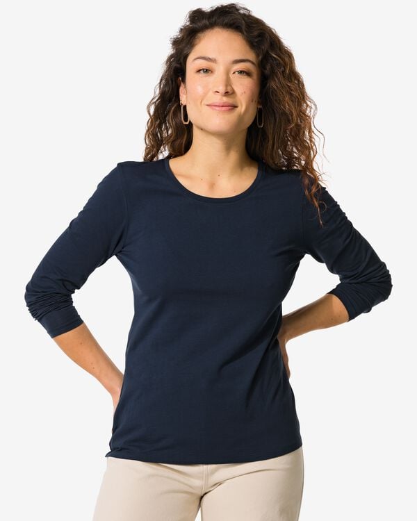 dames T-shirt slim fit o-hals donkerblauw donkerblauw - 36398106DARKBLUE - HEMA