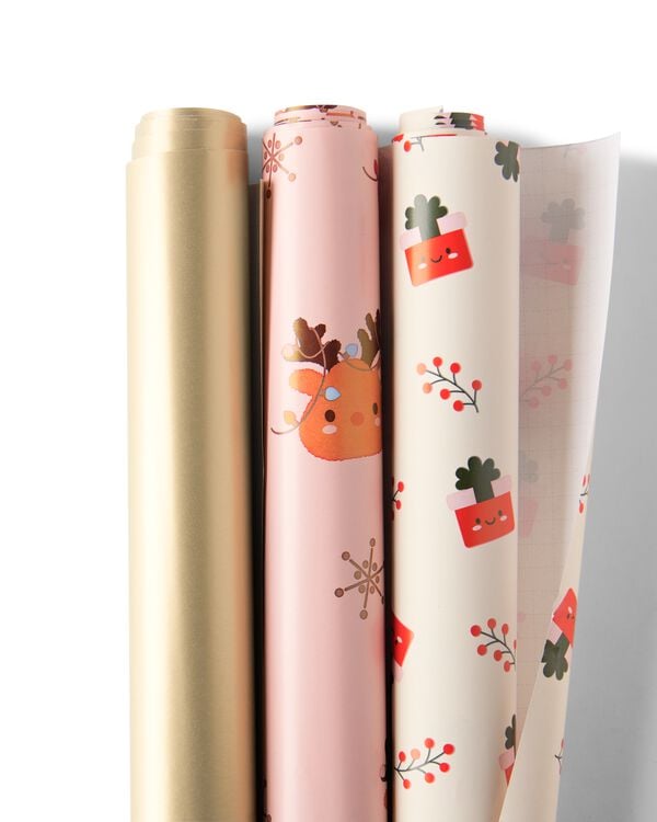 Geschenkpapier, 200 &times; 50 cm, flauschig, Weihnachten &ndash; 3 St&uuml;ck - 25702197 - HEMA