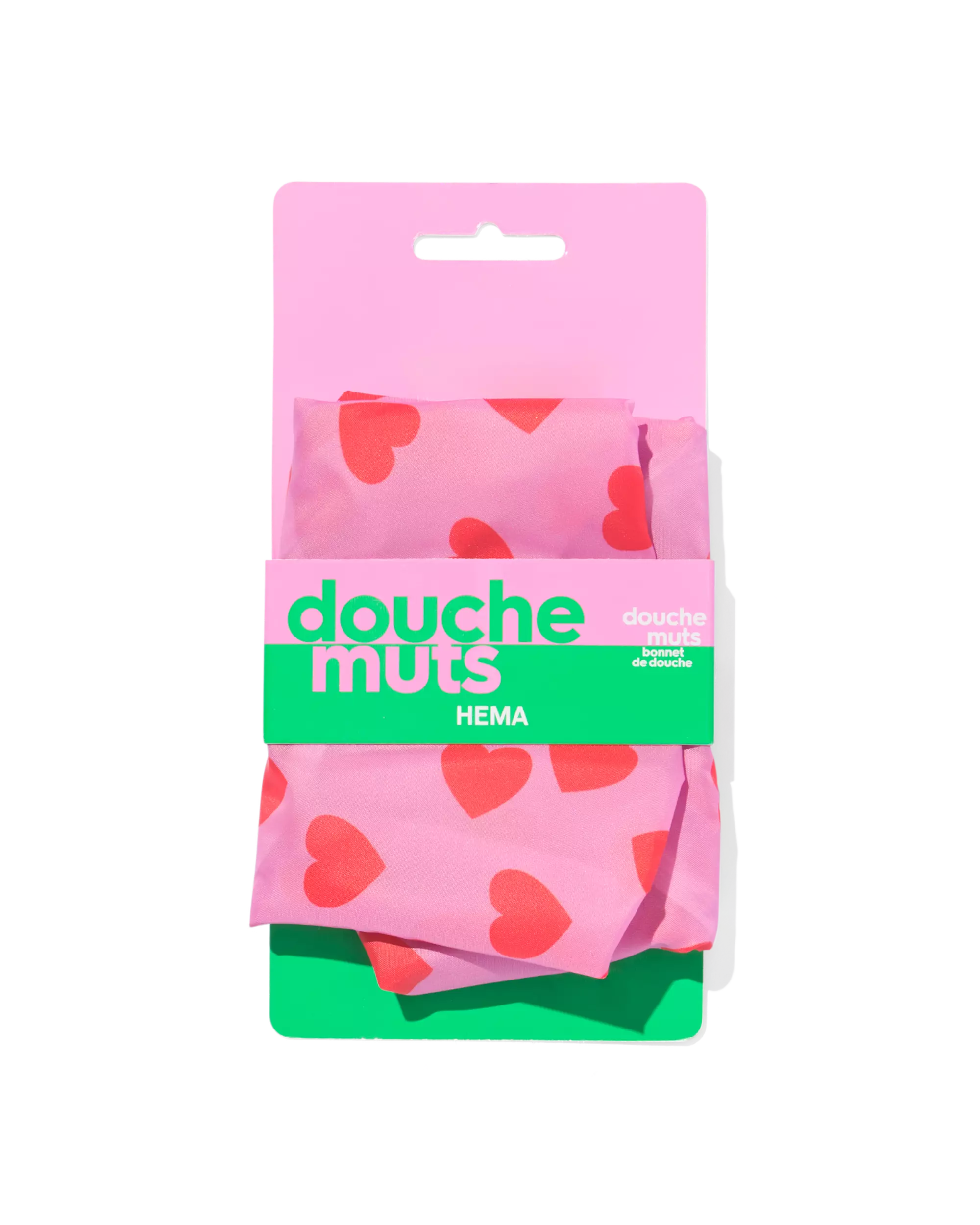 bonnet de douche rose avec cœurs