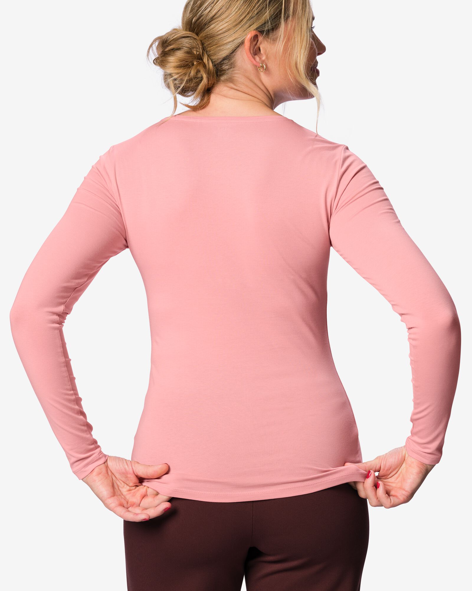 t-shirt femme jersey slim fit col en o rose rose - 36305680PINK - HEMA