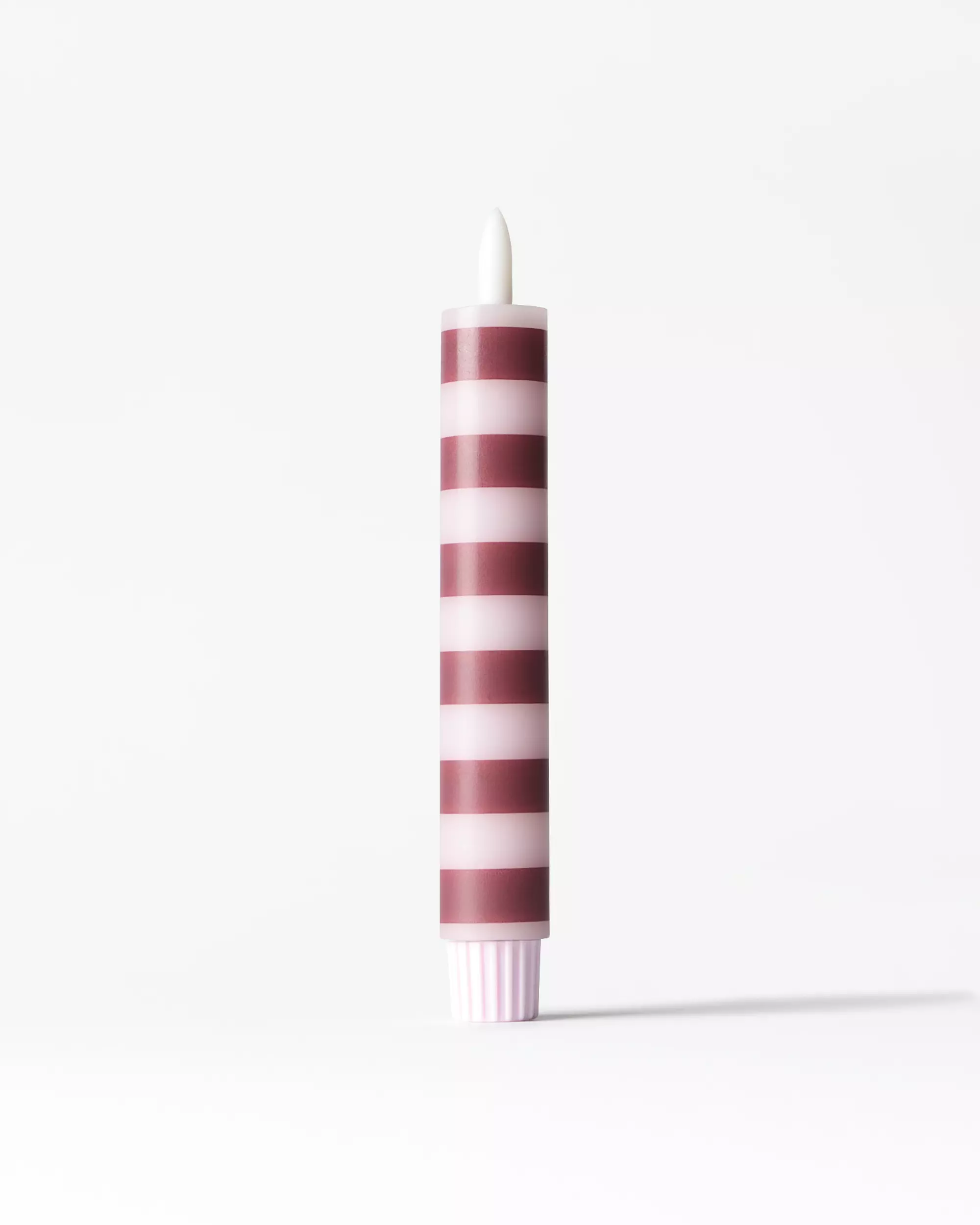 bougie longue LED ⌀2,5 x 18,4 cm, rayures rose-aubergine