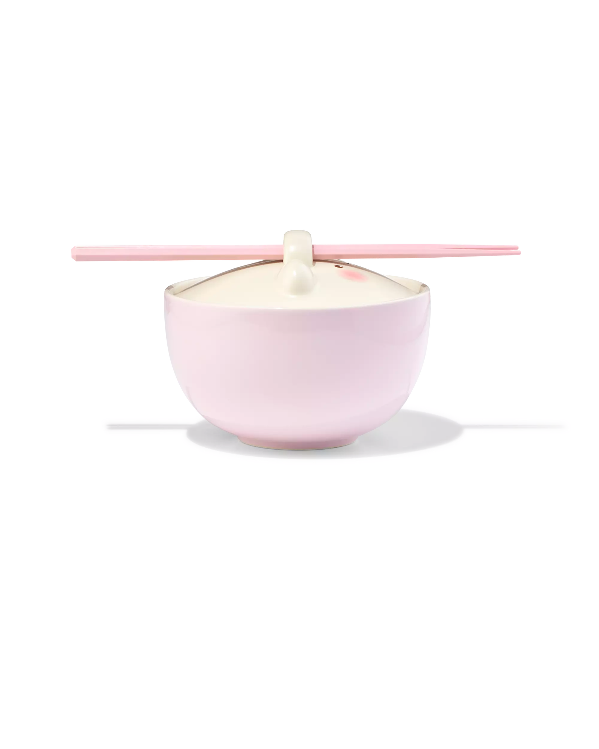 bol à soupe avec baguettes et couvercle céramique rose 