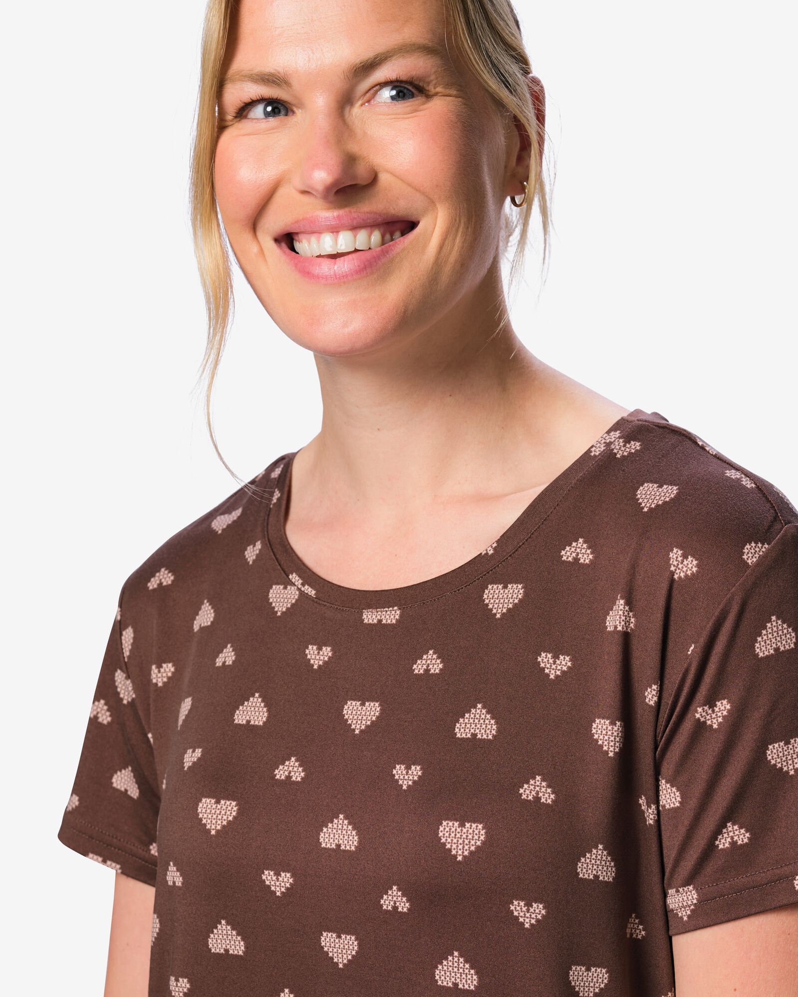 damesnachthemd brushed micro hartjes bruin bruin - 23401964BROWN - HEMA