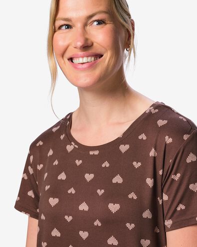 damesnachthemd brushed micro hartjes bruin bruin - 23401964BROWN - HEMA