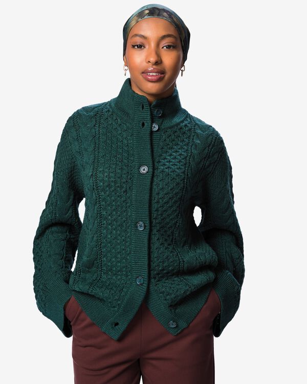 damesvest kabel grofgebreid zeegroen zeegroen - 36214580SEAGREEN - HEMA