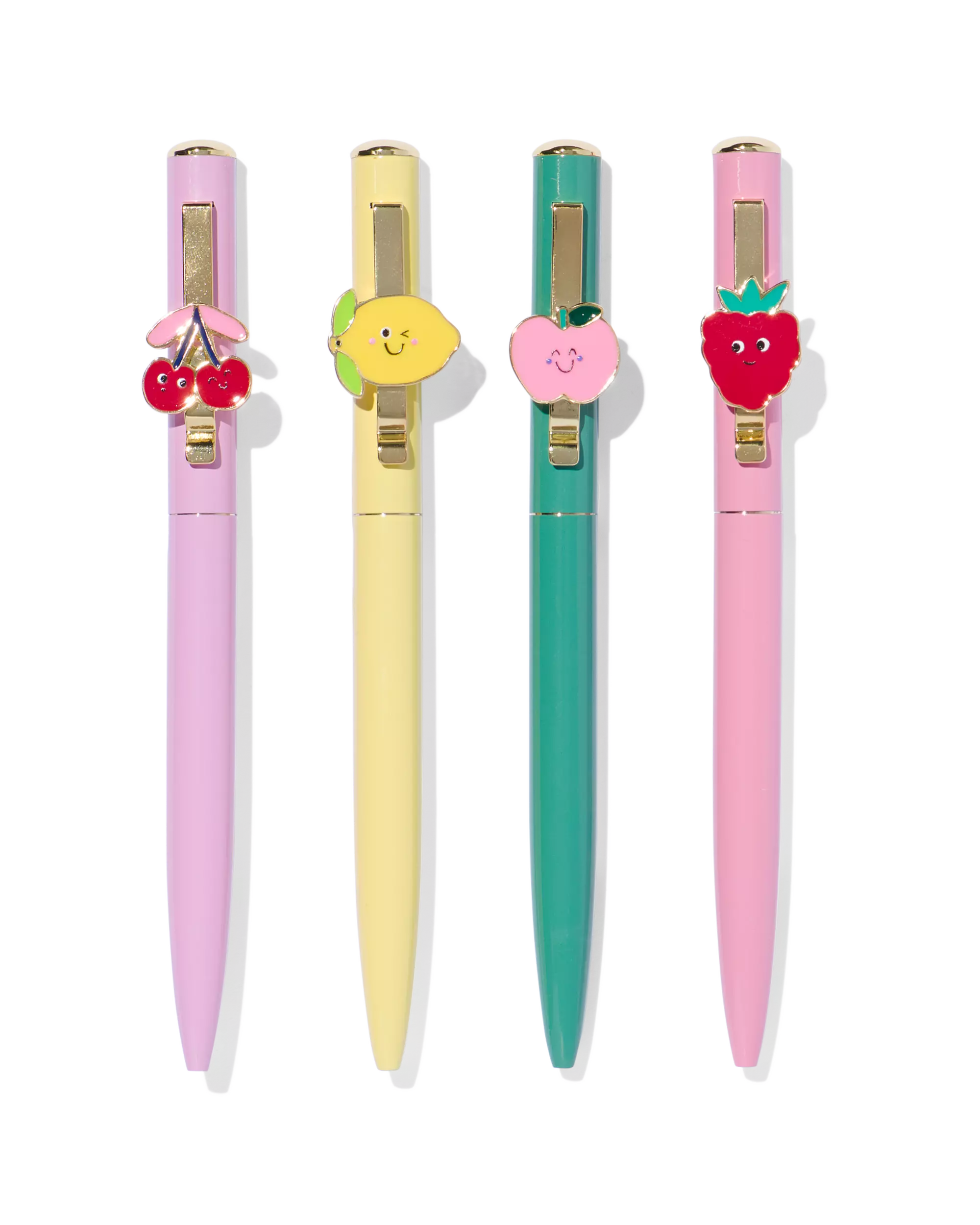 stylo à bille rechargeable encre bleue framboise/citron/pomme/cerise