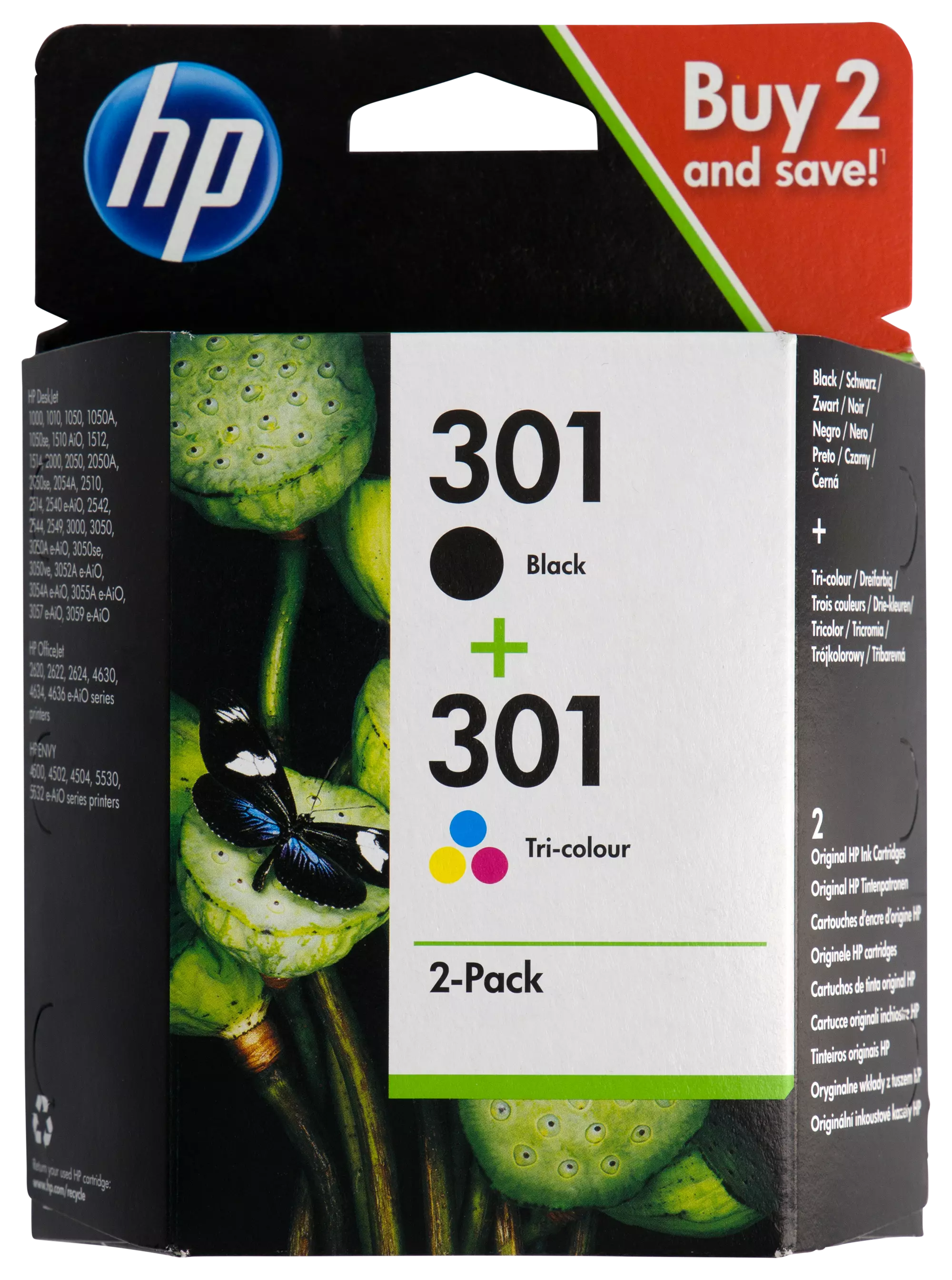 2 cartouches HP 301 noir/couleur