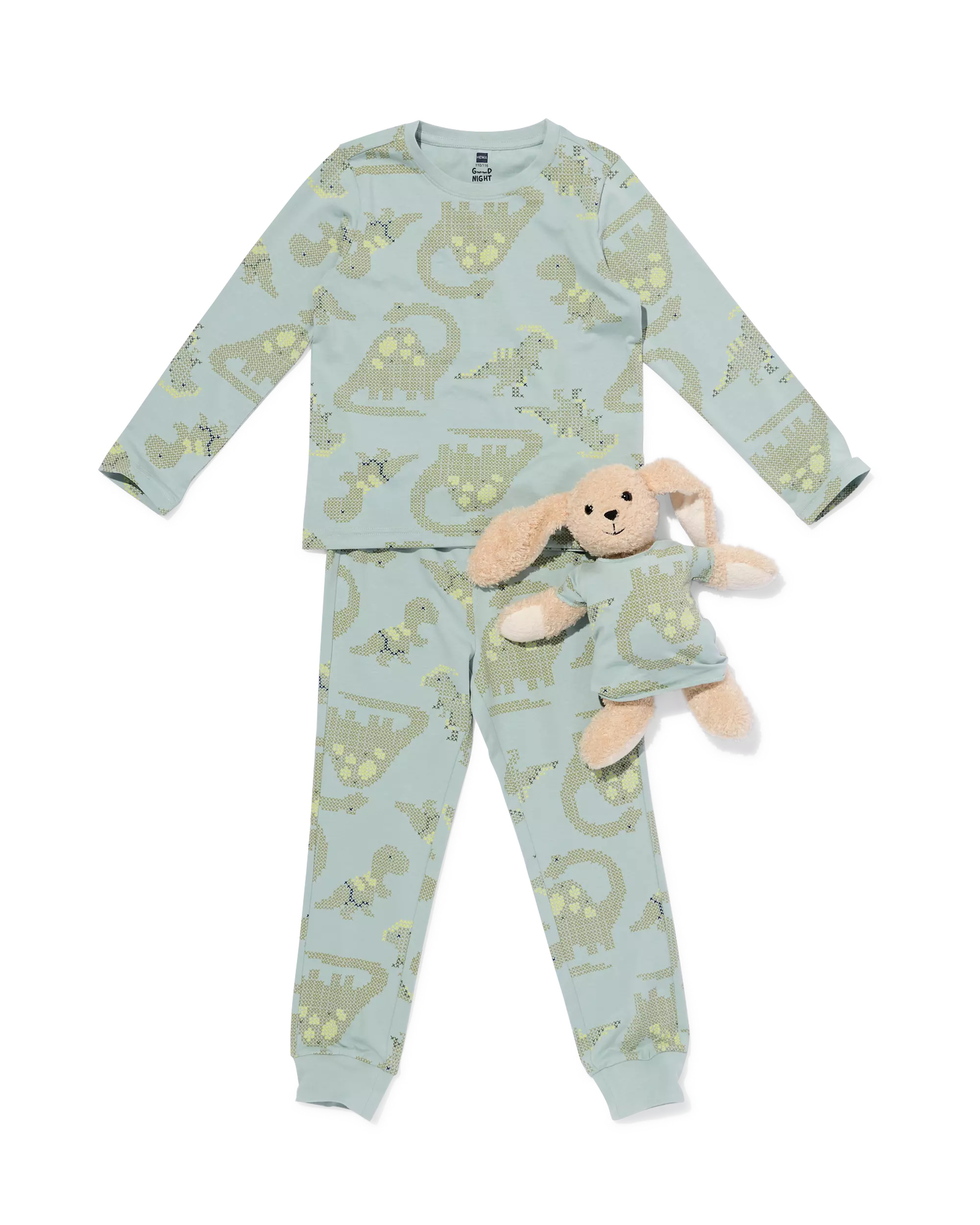 kinderpyjama dino met poppenpyjama