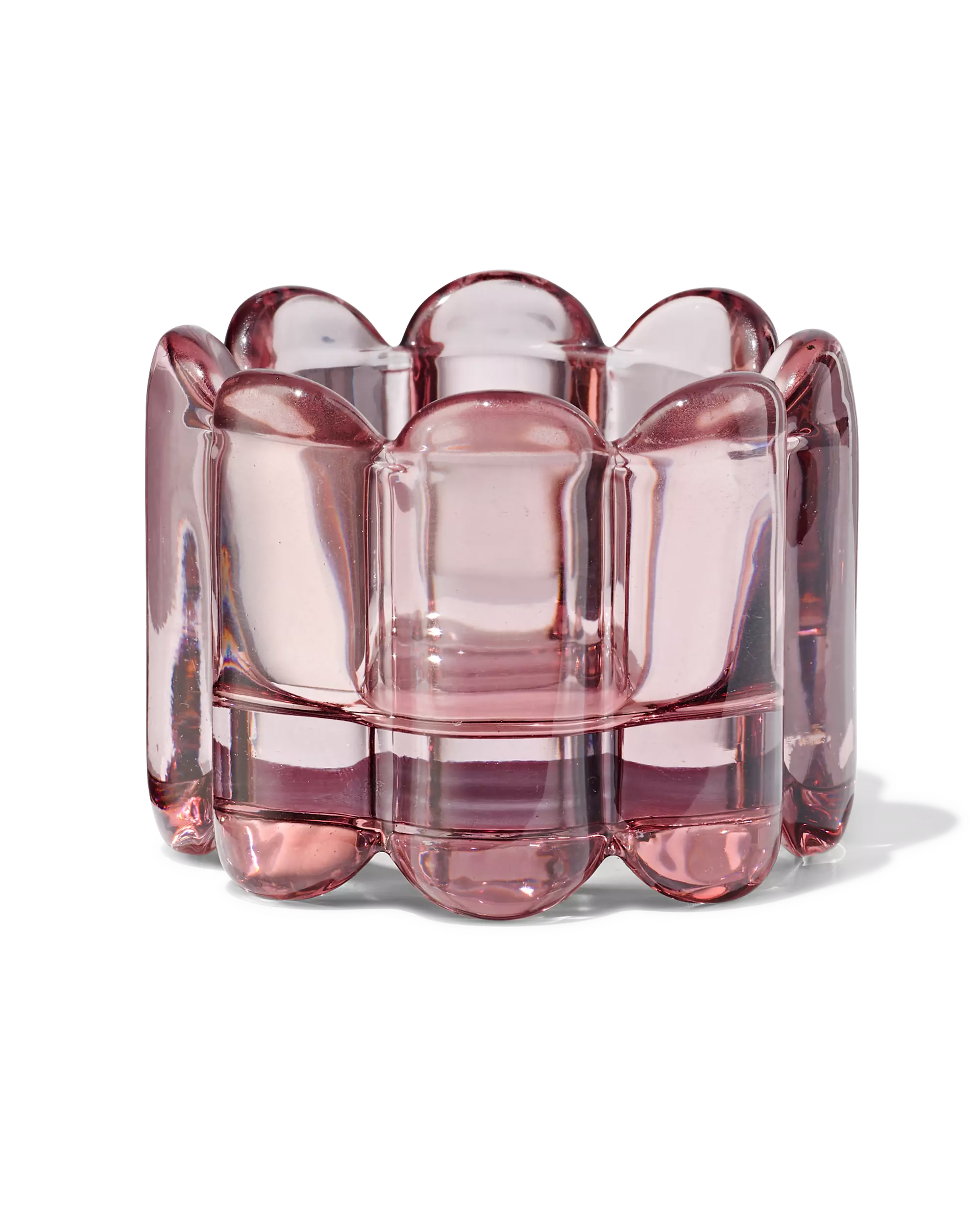 photophore en verre nervuré rose