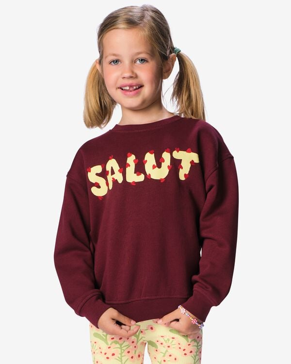 kindertrui sweatstof hartjes bordeauxrood