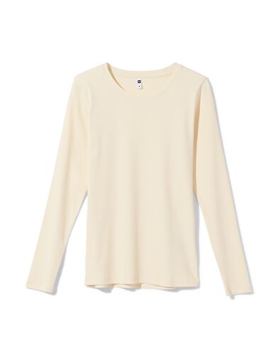 dames T-shirt Clara rib katoen gebroken wit gebroken wit - 36307770OFFWHITE - HEMA