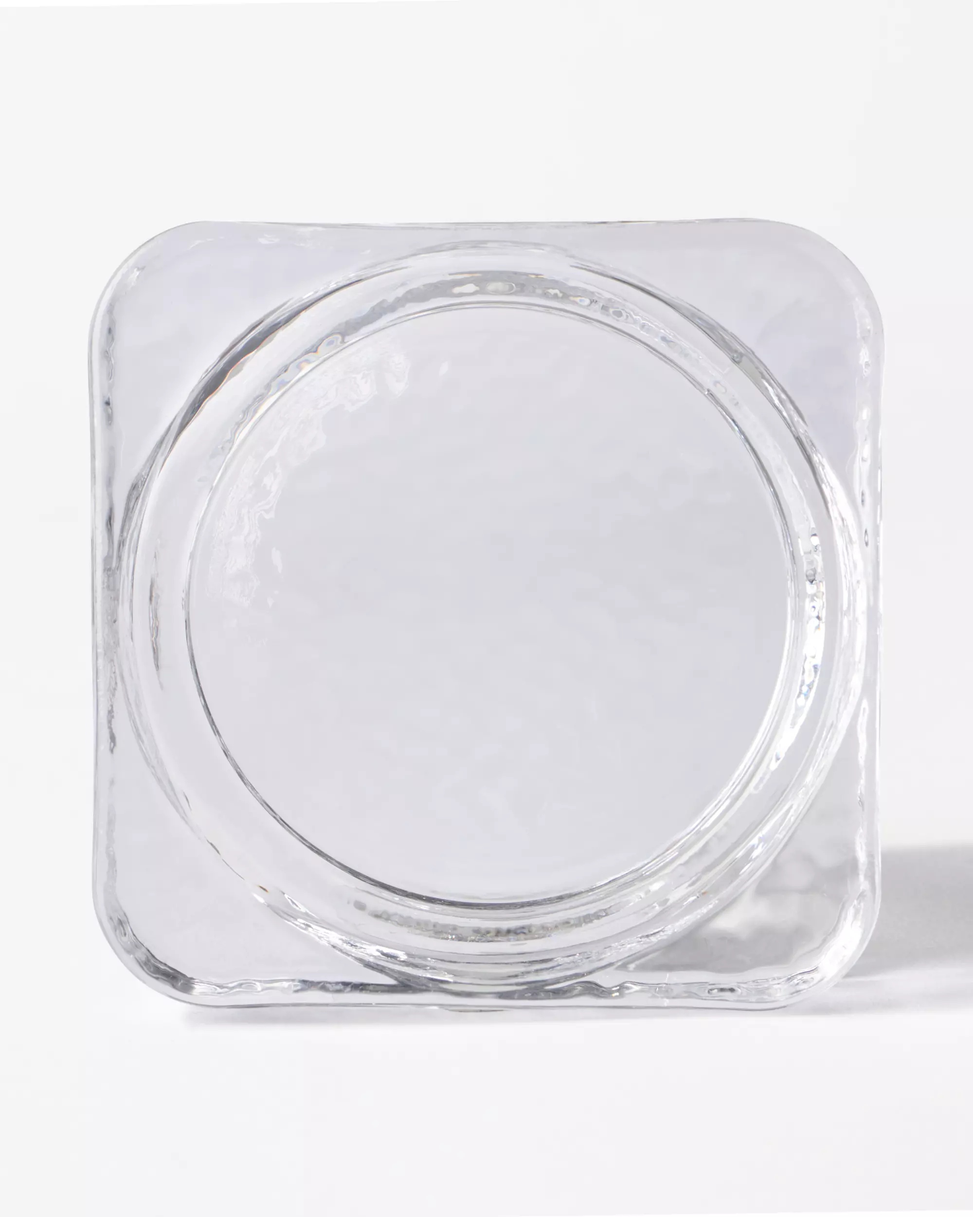 kaarsplateau ⌀9x3cm Kub glas gehamerd transparant