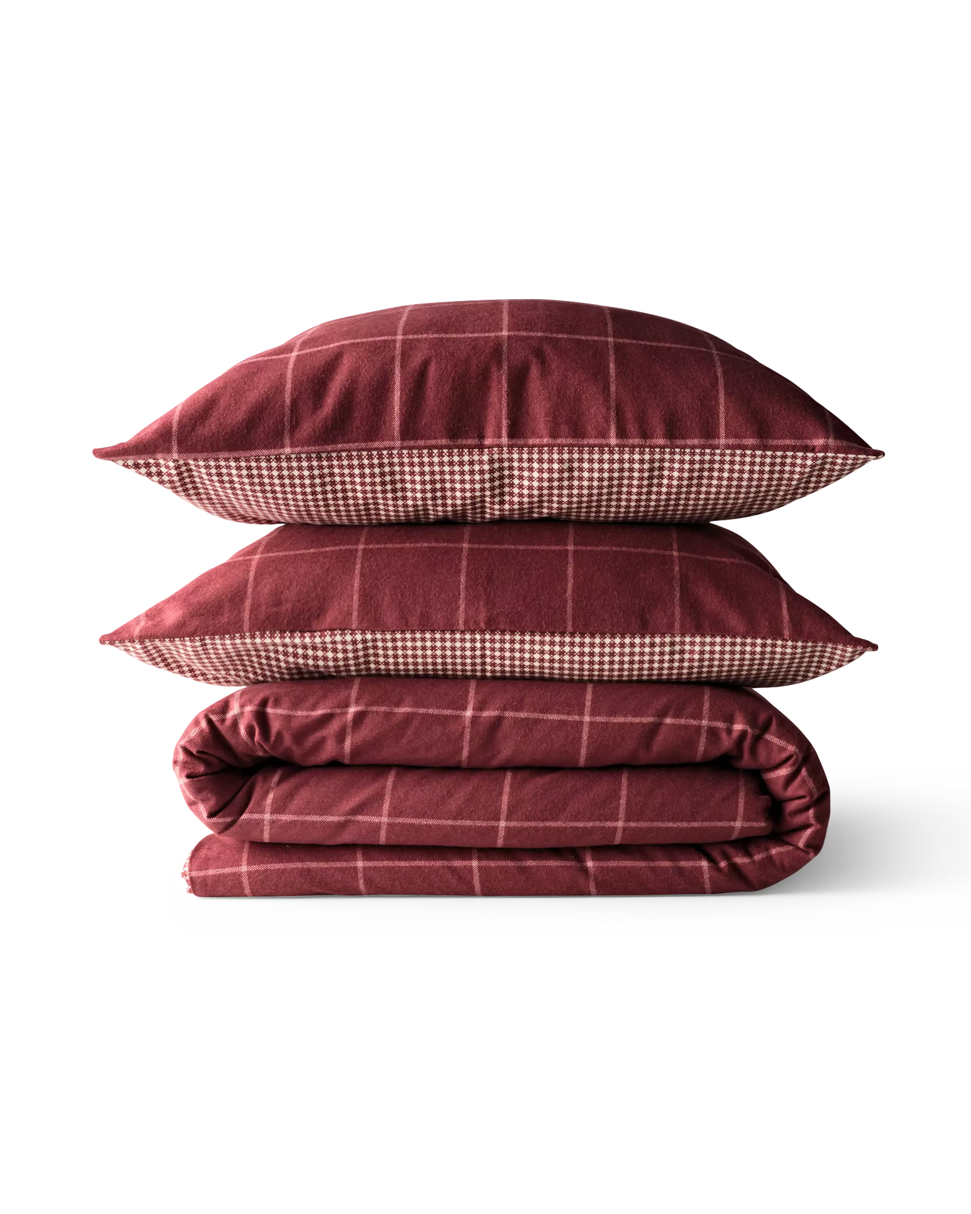 Bettbezug 200 × 200/220 cm, Flanell, kariert, weinrot