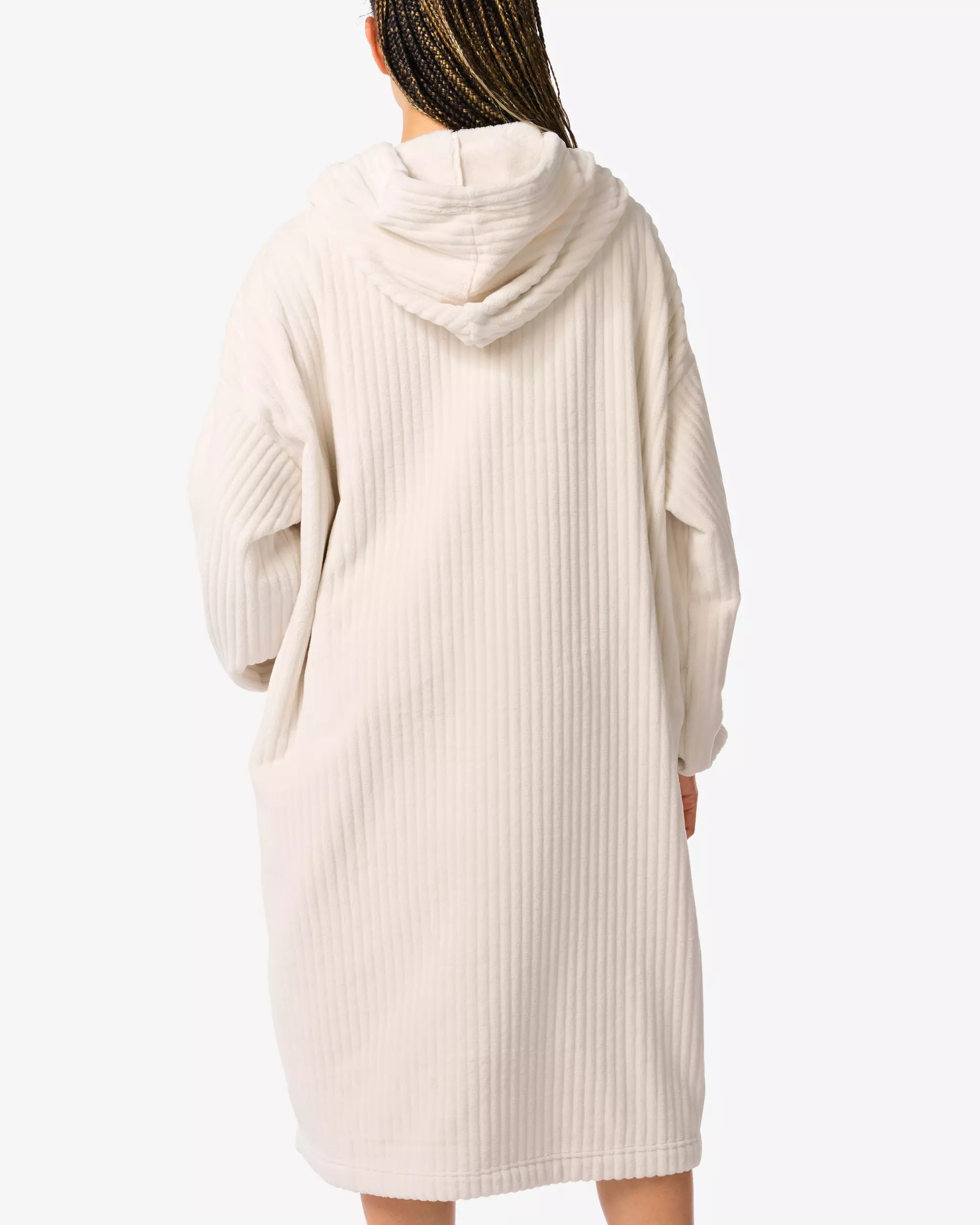 Damen-Kuschelhoodie aus Teddystoff, cremefarben