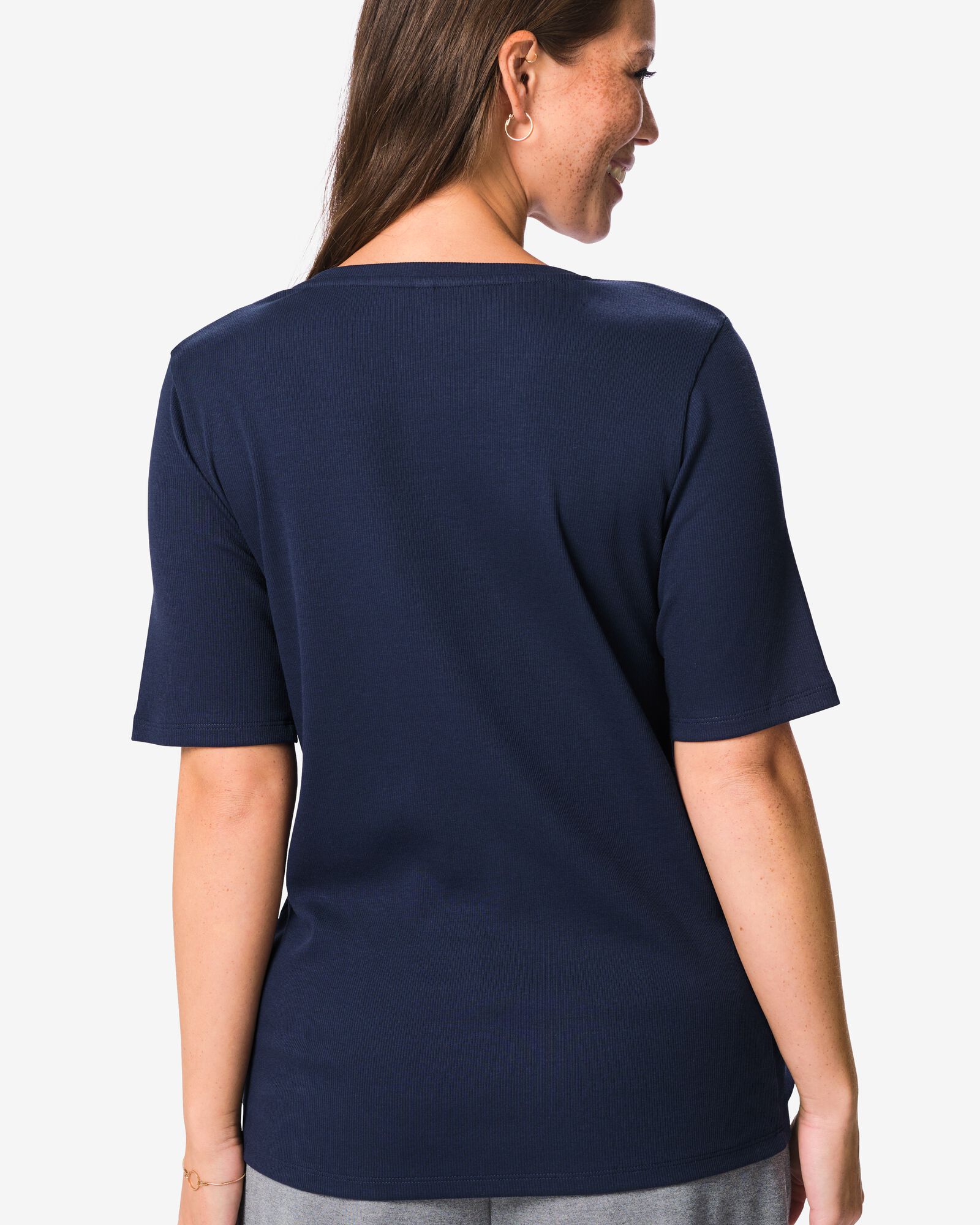 Damen-T-Shirt, gerippt, Baumwolle dunkelblau dunkelblau - 36307750DARKBLUE - HEMA