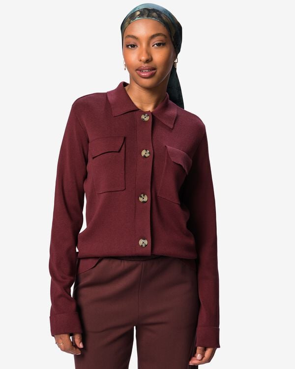 damesvest fijngebreid katoen bordeauxrood bordeauxrood - 36214460BURGUNDYRED - HEMA