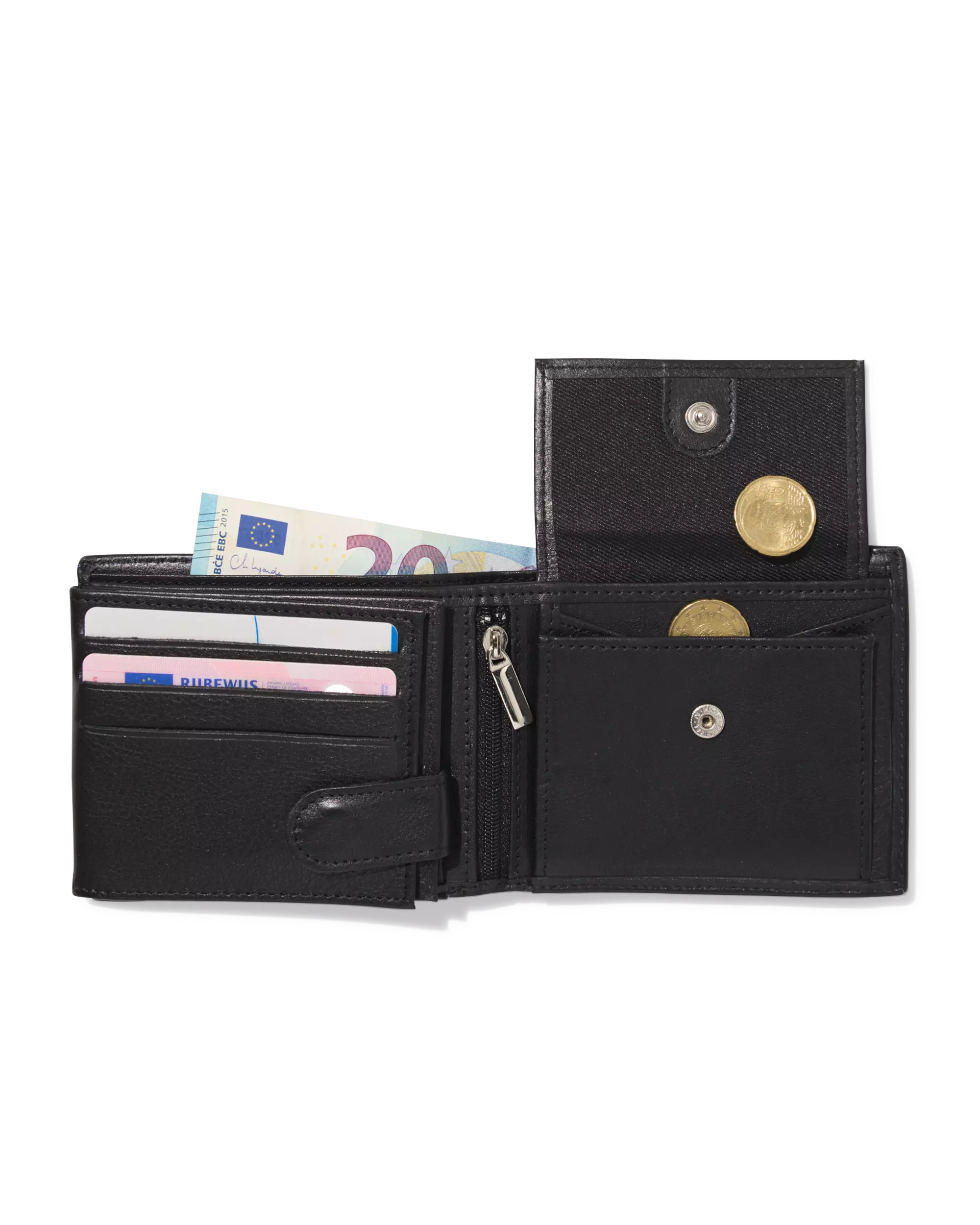 Brieftasche, Querformat, schwarzes Leder