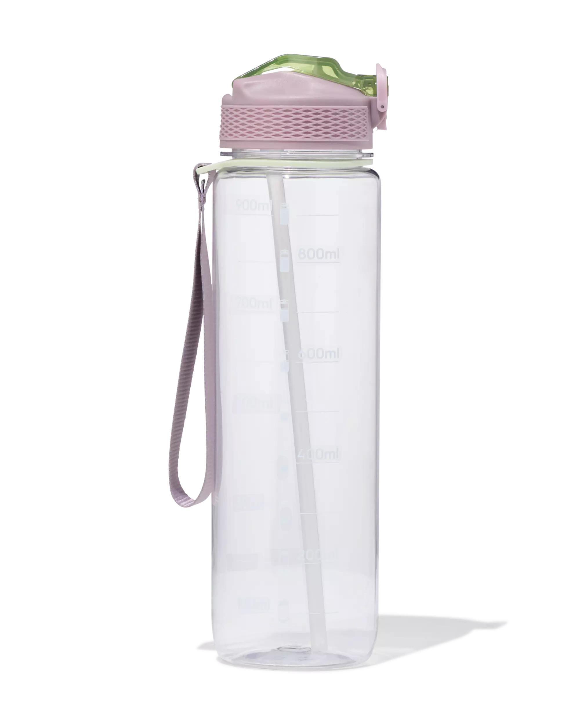 Sportflasche mit Trinkhalm 1 L rosa-grün