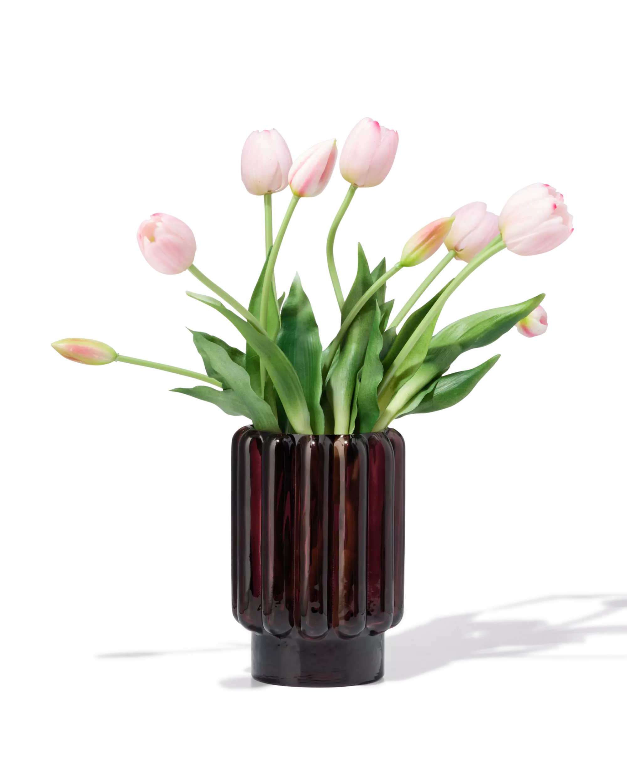vase 18cm verre nervuré marron