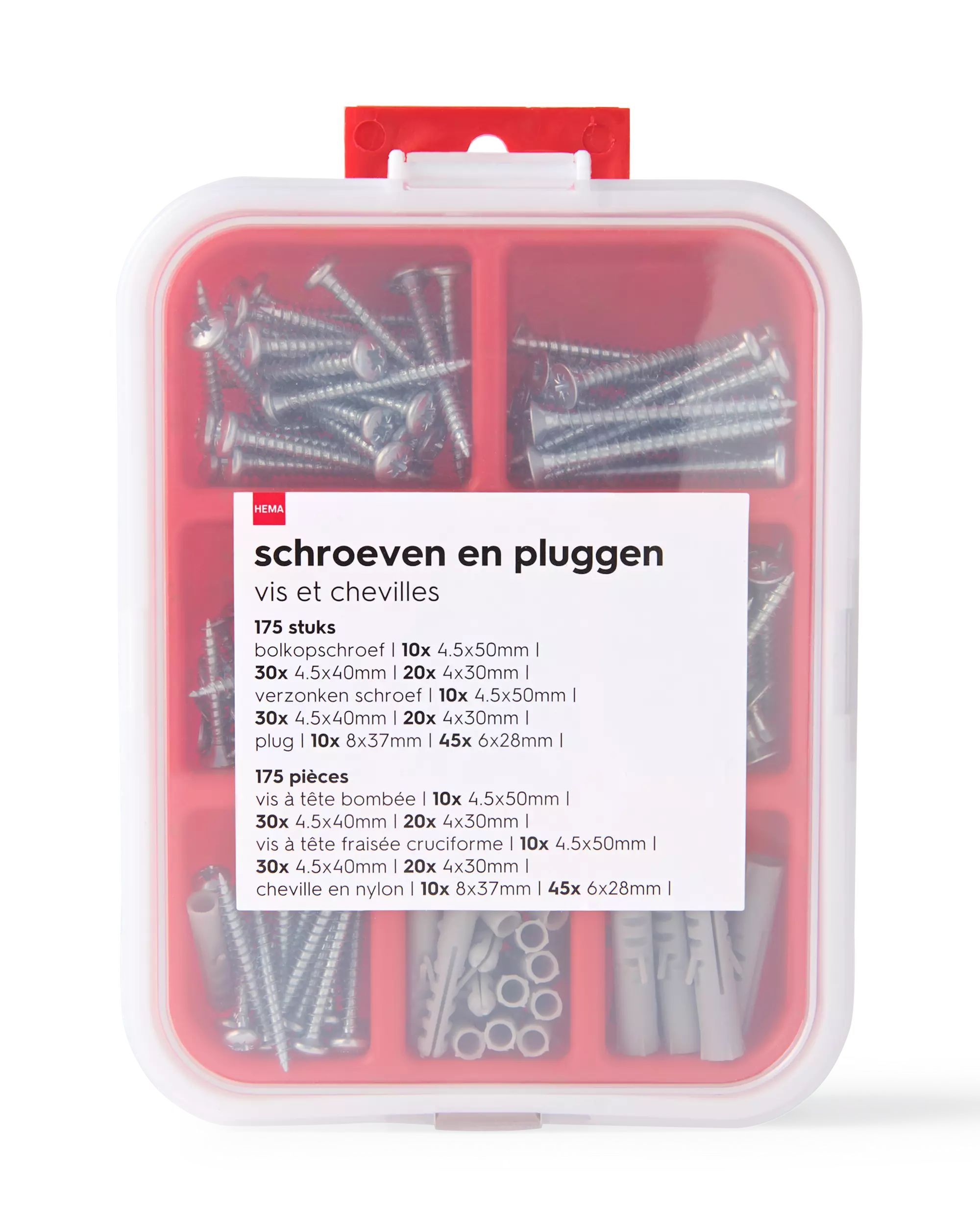 boîte d'assortiment de vis et de chevilles - 175 pièces