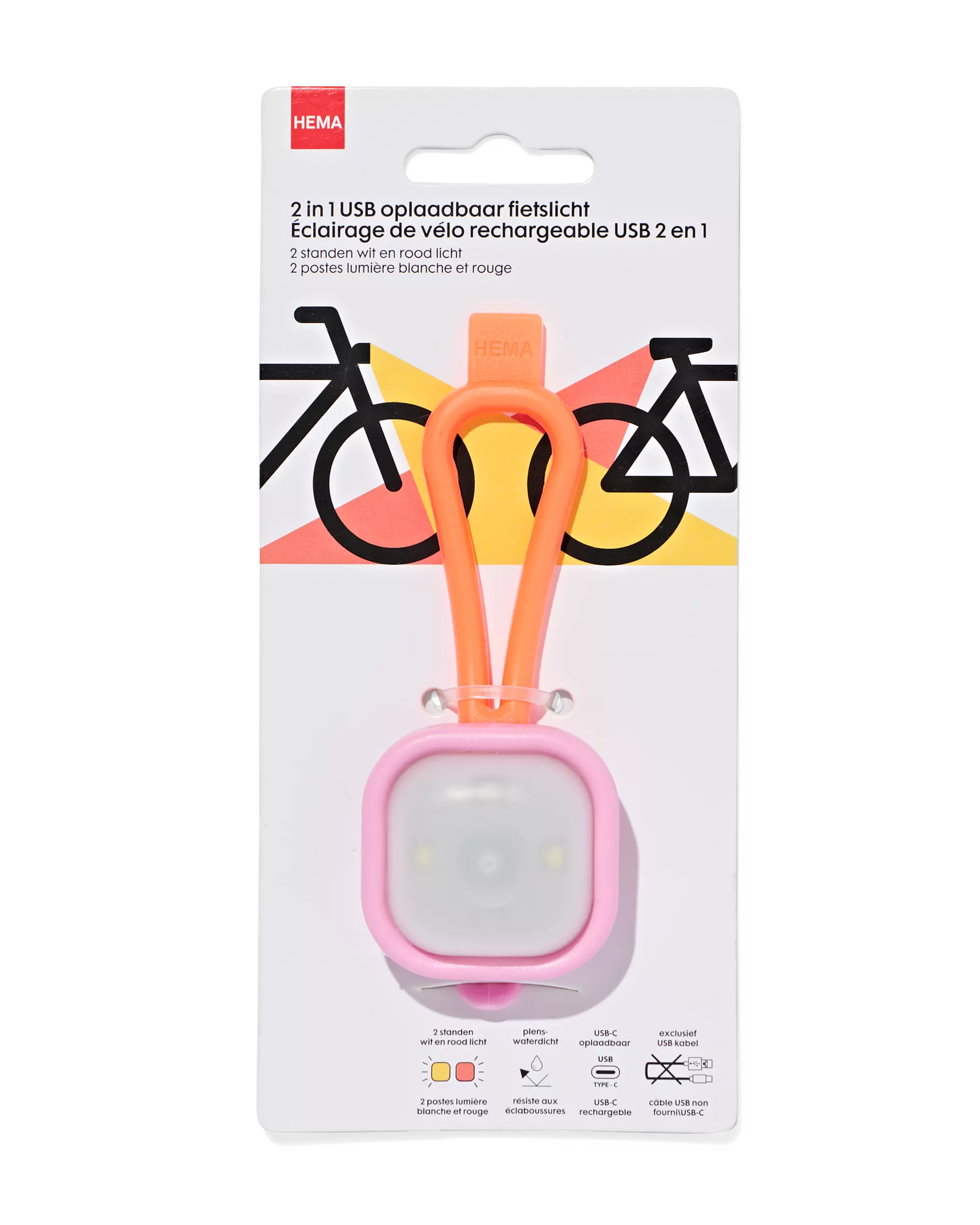 USB fietslampje voor- en achter roze 