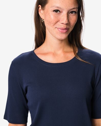 Damen-T-Shirt, gerippt, Baumwolle dunkelblau dunkelblau - 36307750DARKBLUE - HEMA