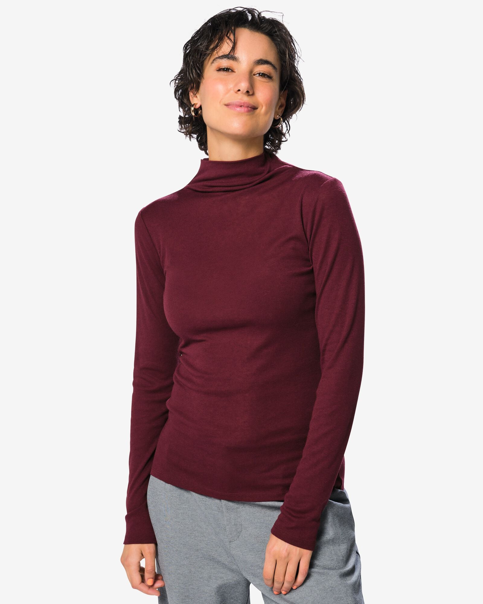 dames T-shirt Lora fijngebreid bordeauxrood bordeauxrood - 36214350BURGUNDYRED - HEMA