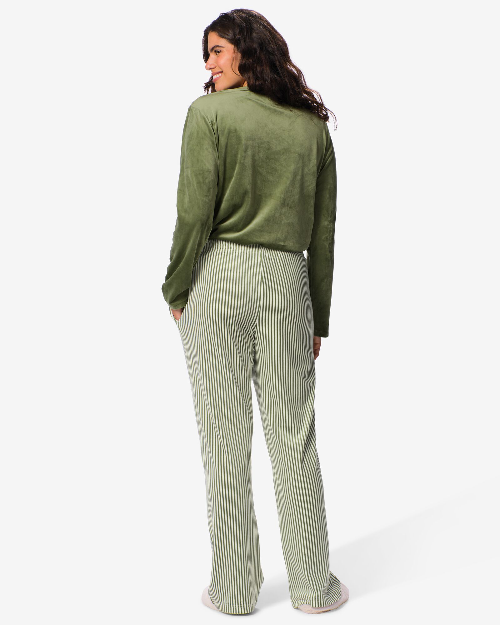 pantalon de pyjama femme velours ray&eacute; vert vert - 23401791GREEN - HEMA