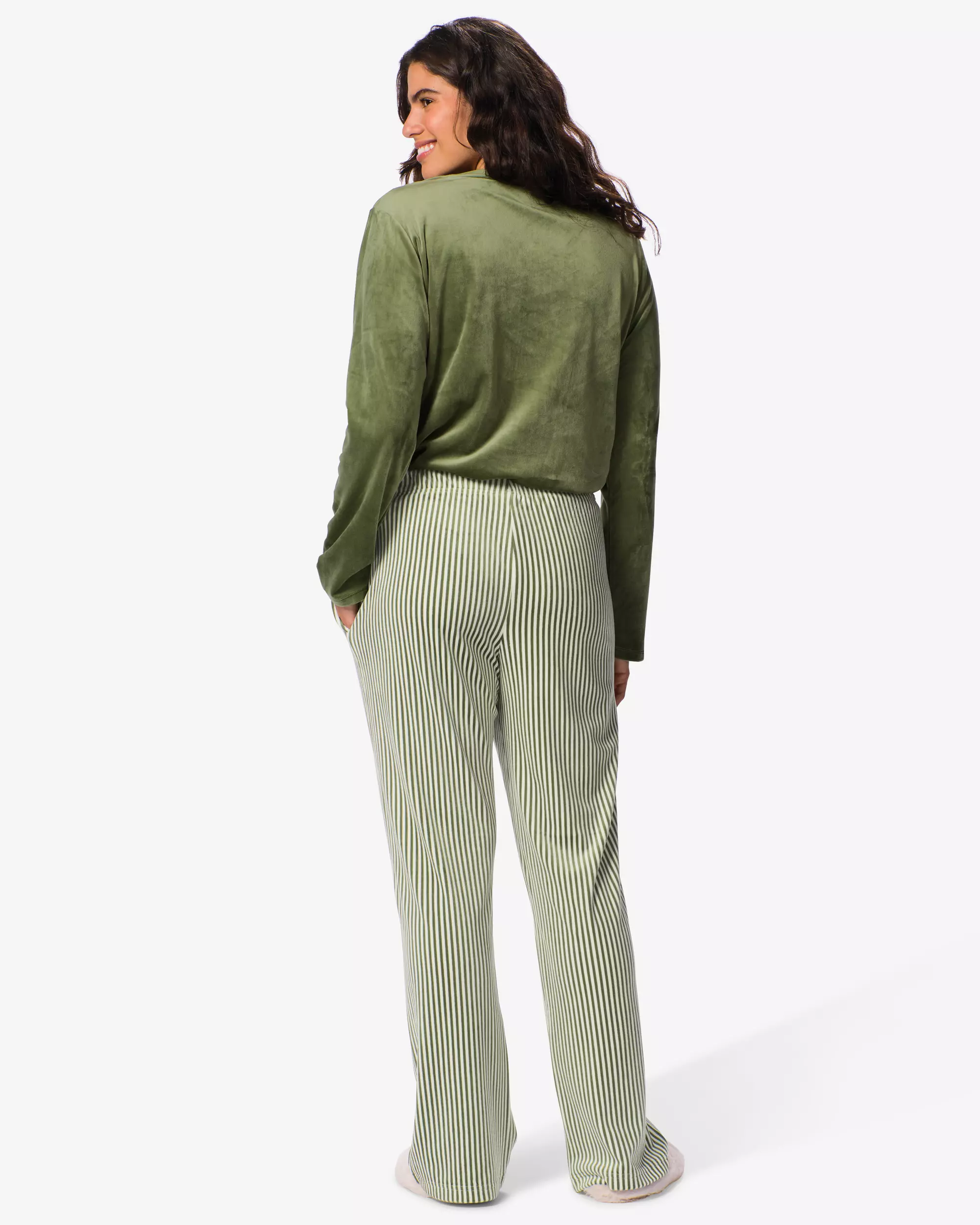 Damen-Pyjamahose, Velours, gestreift